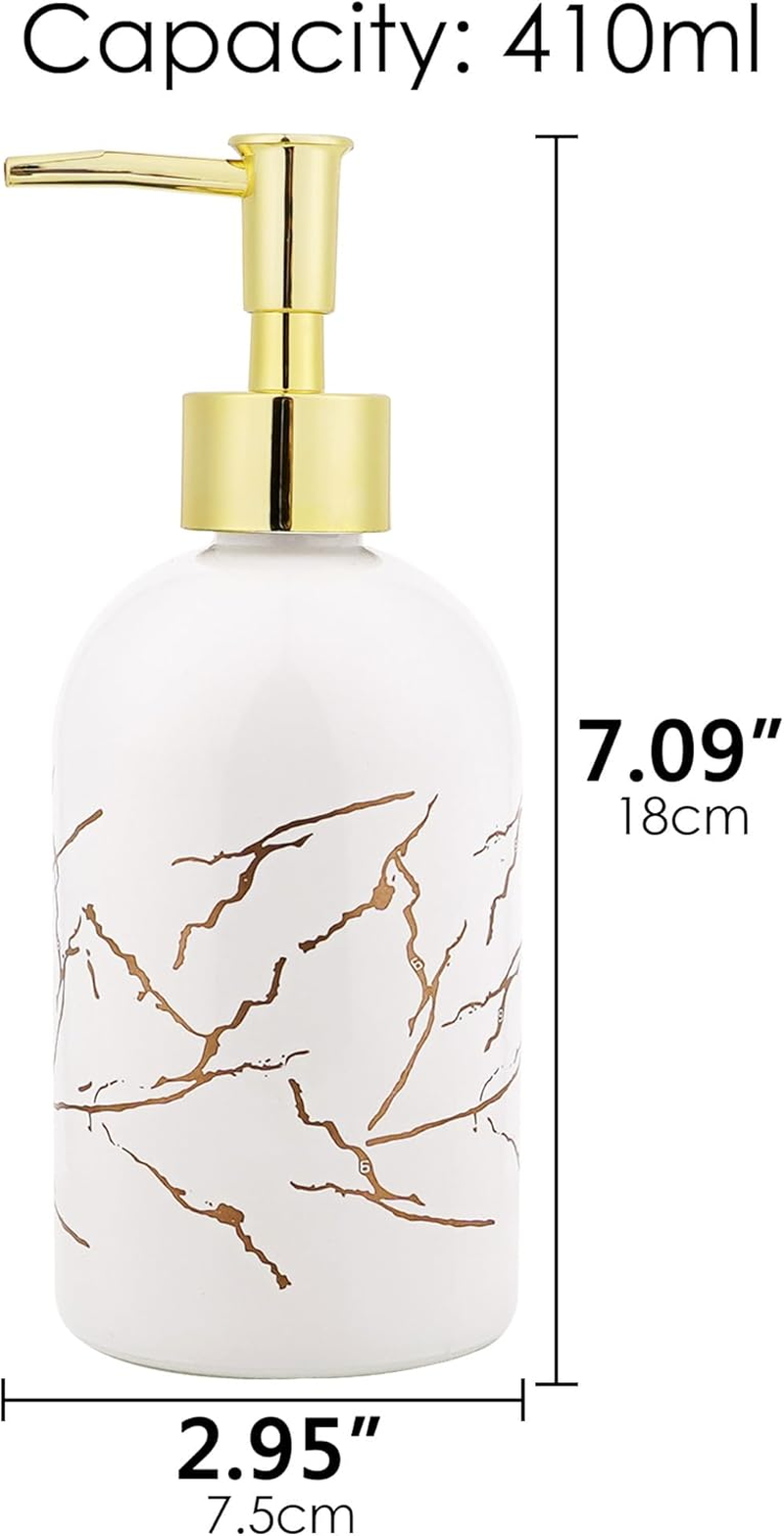 DODAMOUR 2 Pack Glass Soap Dispenser with Gold Pump, 410 ML Aesthetic Soap Pump Bottle Set, Decorative Refillable Liquid Dispensers for Vanity, Kitchen Sink, or Bathroom Countertop (Black, White) image number 4