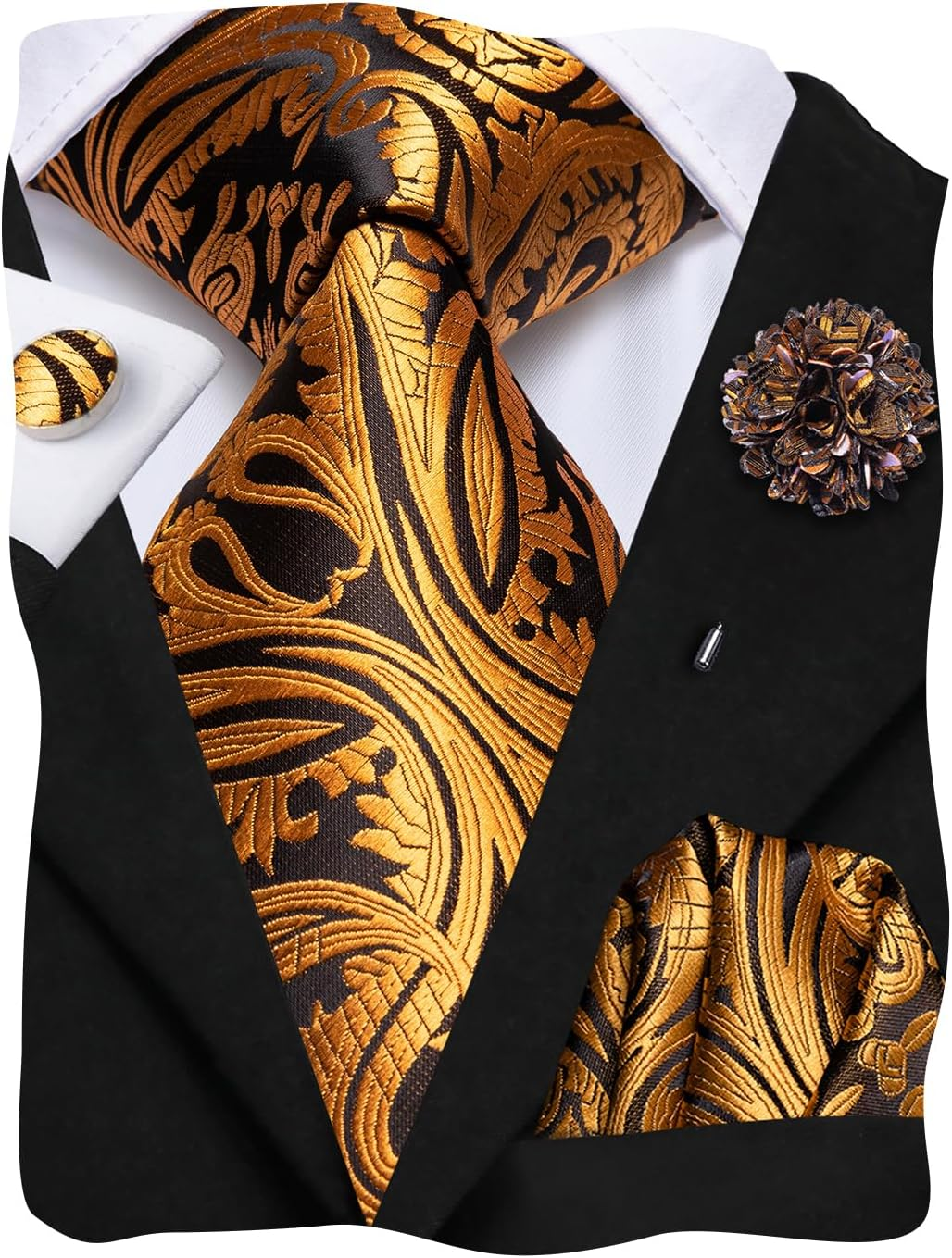 Hi-Tie Ties for Men Pocket Square Lapel Pins Cufflinks Formal Woven Silk Necktie Sets Wedding Party