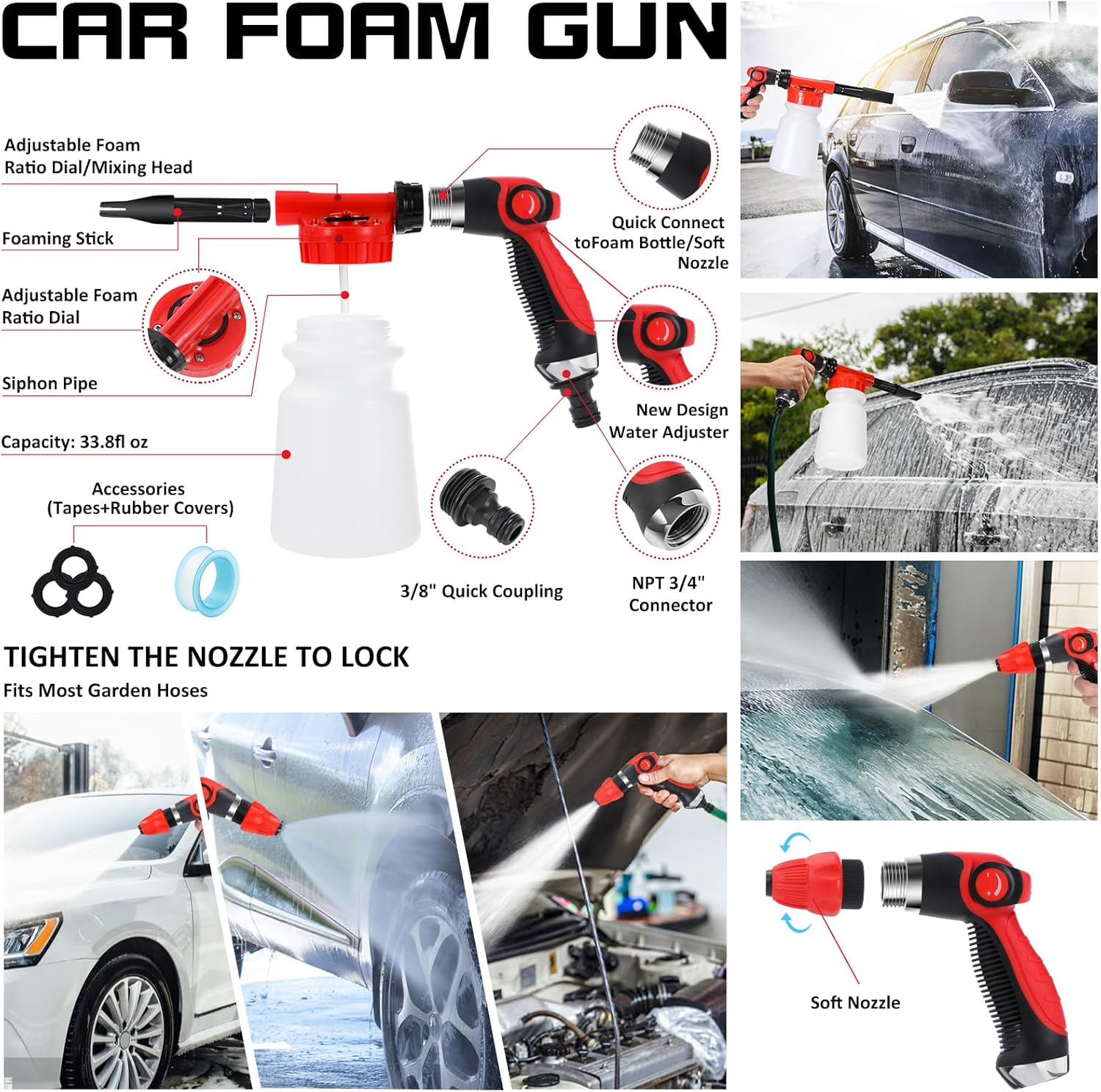 AUTODECO 44Pcs Car Wash Detailing Kit Cleaning Kits with Foam Gun Sprayer Wash Mop with Long Handle Collapsible Bucket Large Wash Mitt Towels Complete Interior Exterior Car Washing Supply Set Blue - Blue image number 3