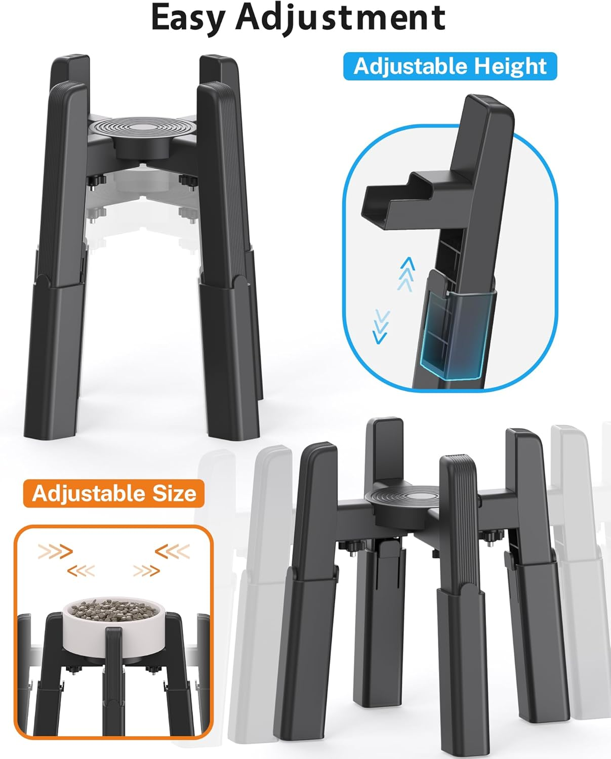JUNSPOW Dog Bowl Stand with 4 Heights Adjustable, Raised Dog Bowl for Large Dogs, Stable and Non-Slip Elevated Dog Bowls Dog Feeding Station [Stand Only] image number 6