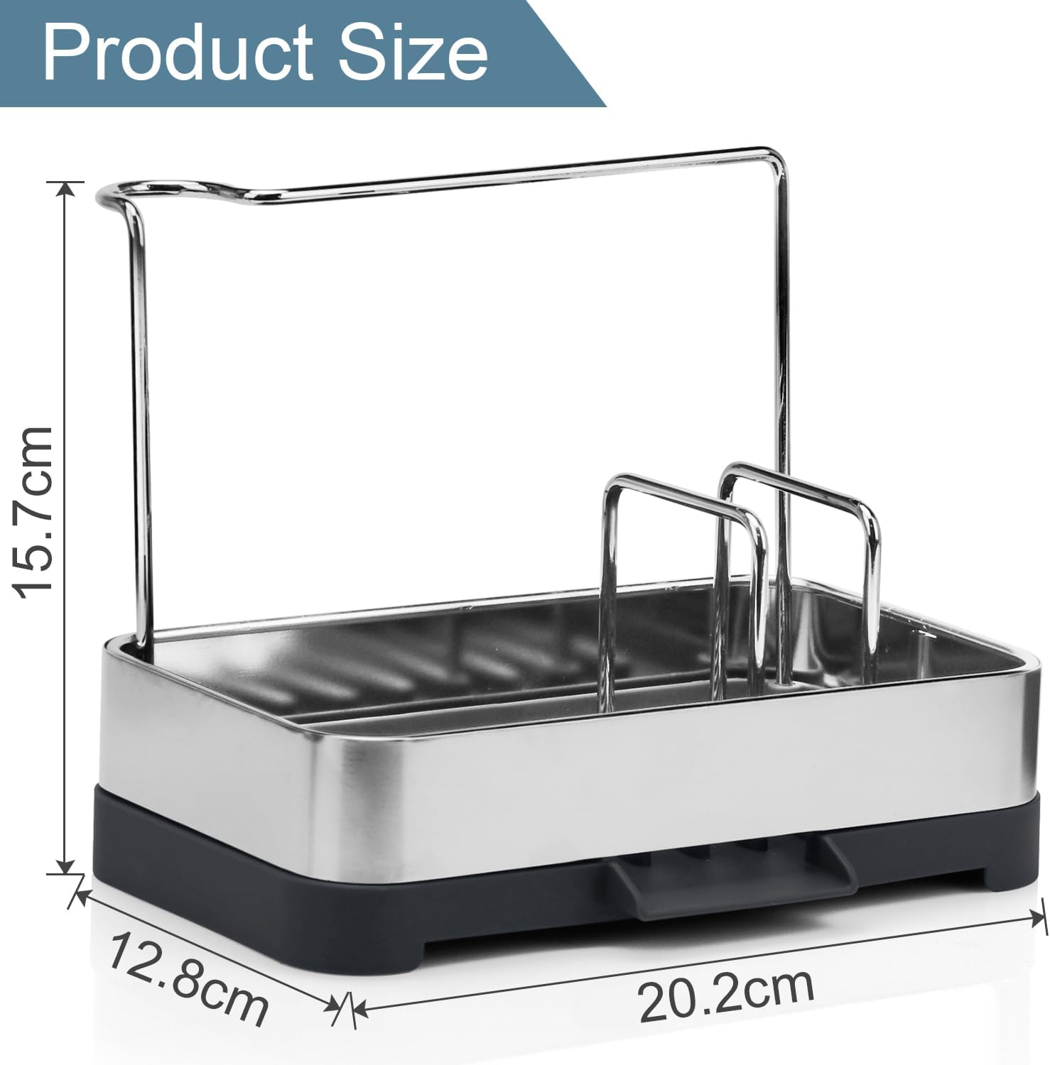 BYUNER Kitchen Sink Caddy Organiser, Sponge Holder for Kitchen Sink Tray Soap Organiser, Dish Organizer Brush Holder Tray Stainless Steel, Cleaning Caddy for Sponges Scrubbers Holders image number 1