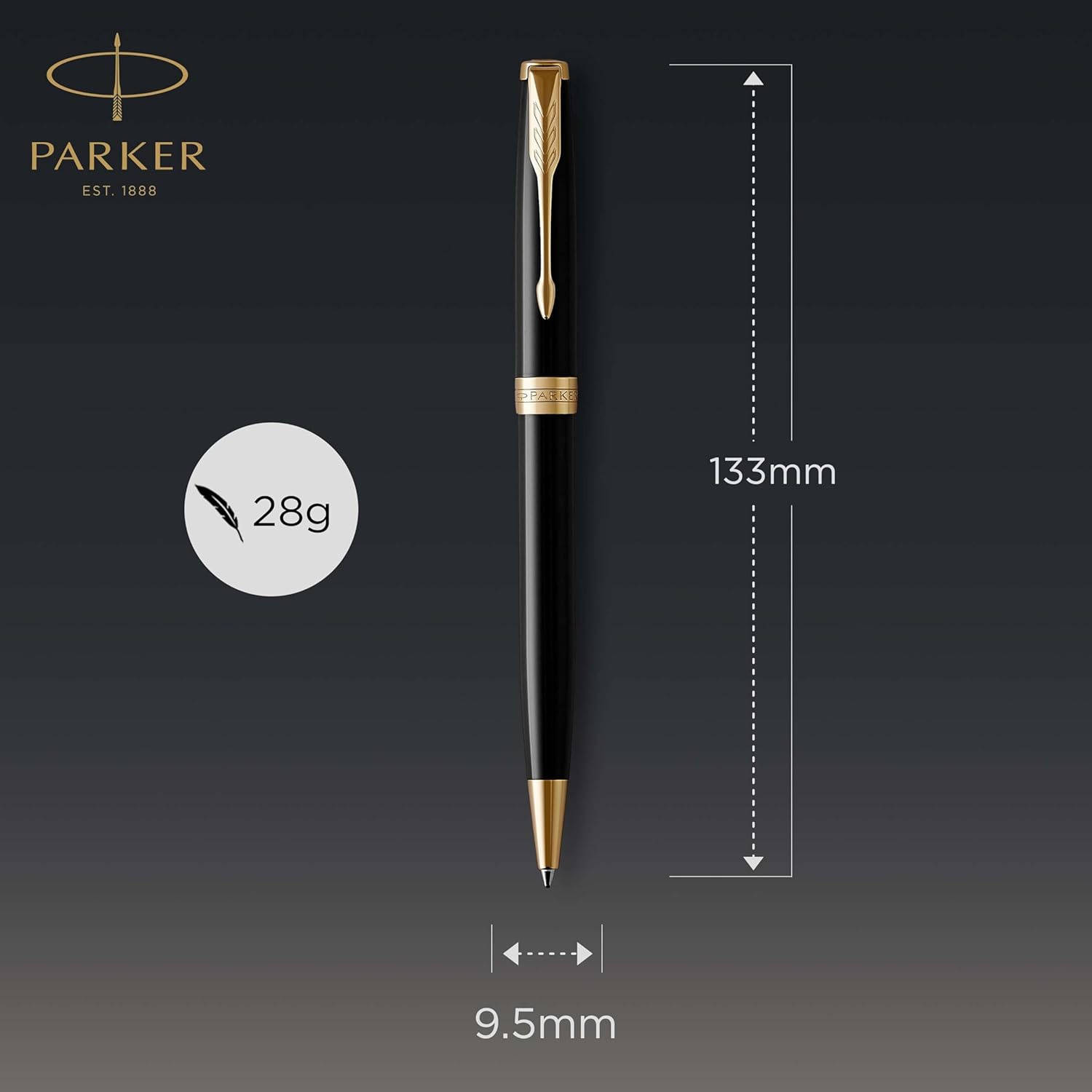 PARKER Sonnet Ballpoint Pen, Black Lacquer with Gold Trim, Medium Point Black Ink (1931497) image number 2
