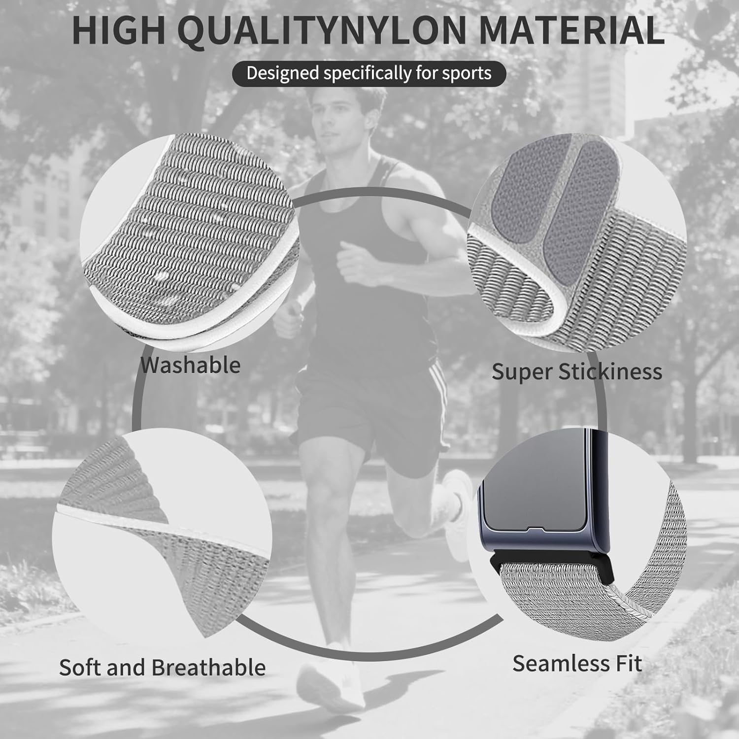 Chinbersky Pack of 2 22 Mm Sports Bicep Band Compatible with Amazfit Helio Strap for Men and Women, Nylon Elastic Adjustable Arm/Ankle Band Jogging for Amazfit Helio Strap - Jet Black/Storm Grey image number 4