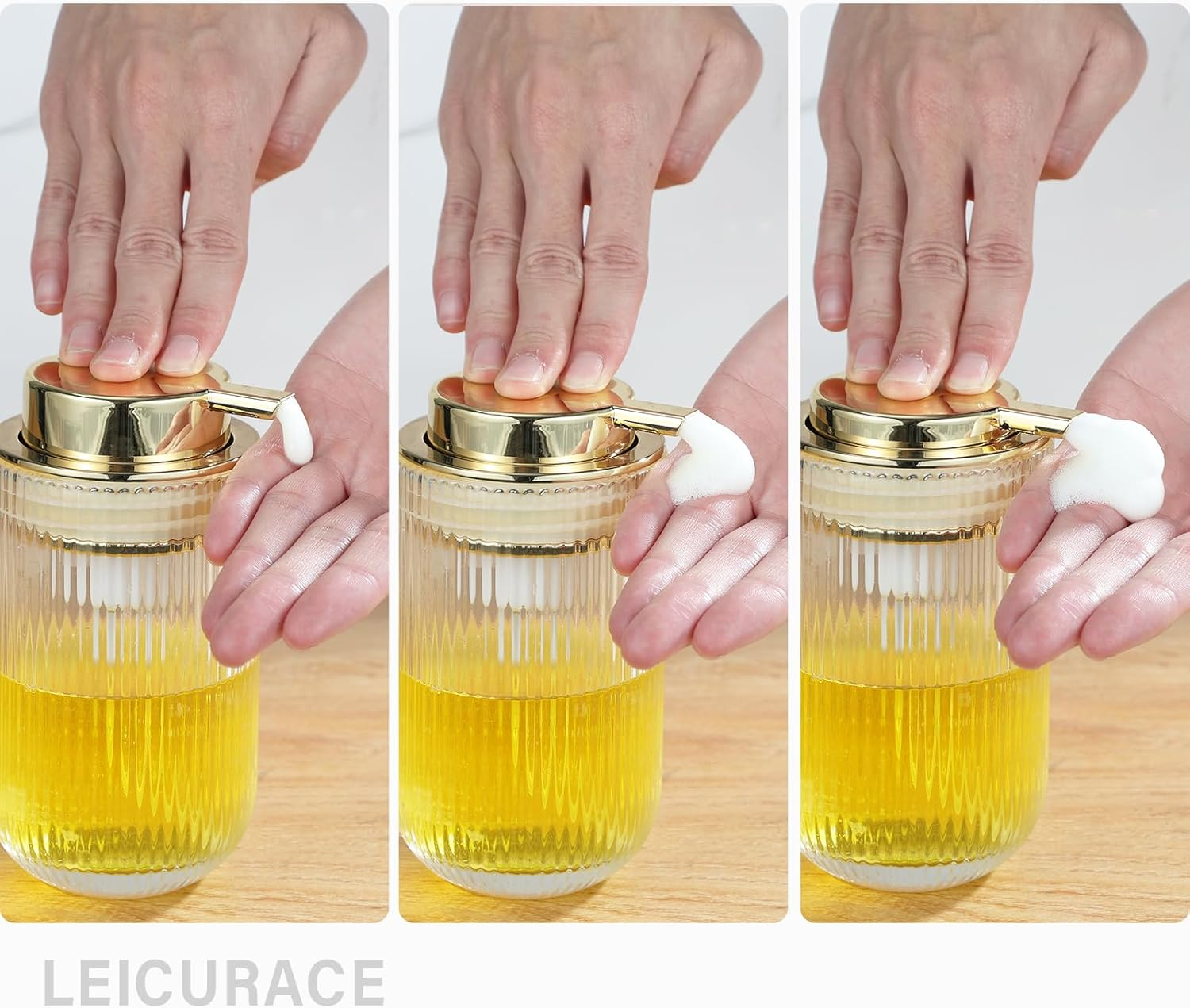 Glass Foaming Hand Soap Dispenser Foaming Soap Dispenser for Bathroom Decor Soap Dispenser with Pump（Foam Type/Gold） A030-002-AU image number 4