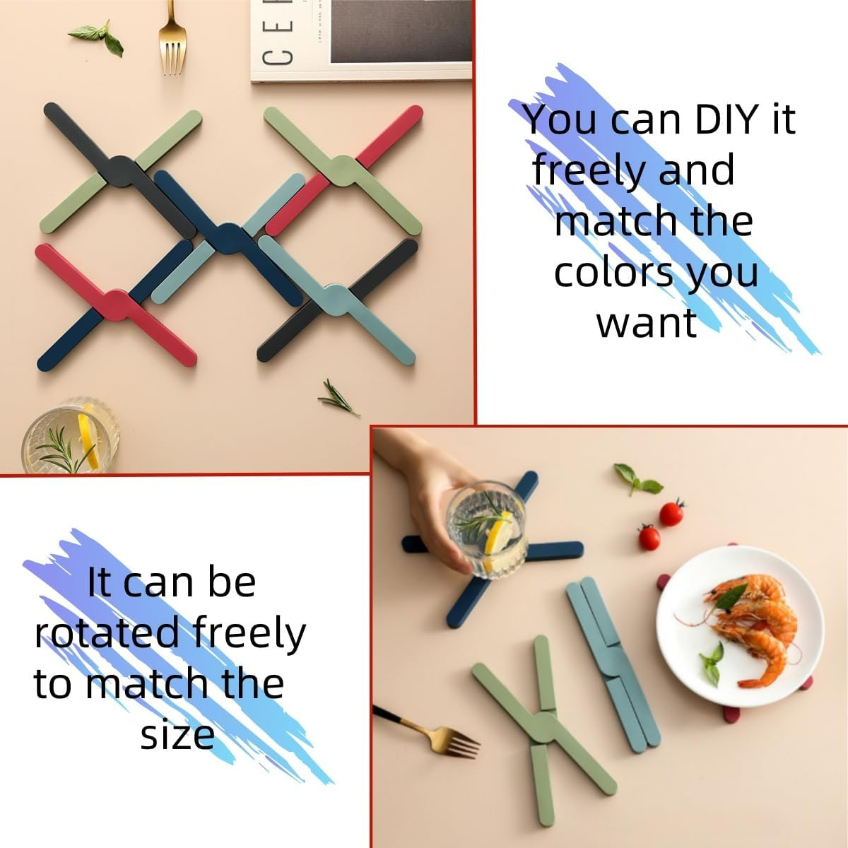 7 Pcs Foldable Silicone Trivets,Heat-Resistant Folding Pad,Drying Pad，Expandable Silicone Trivets(7 Colors) image number 5