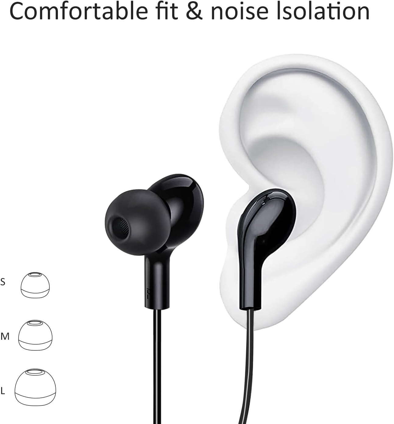 Mangokit Earphones, In-Ear Earphones with Ear Tips- Black image number 5