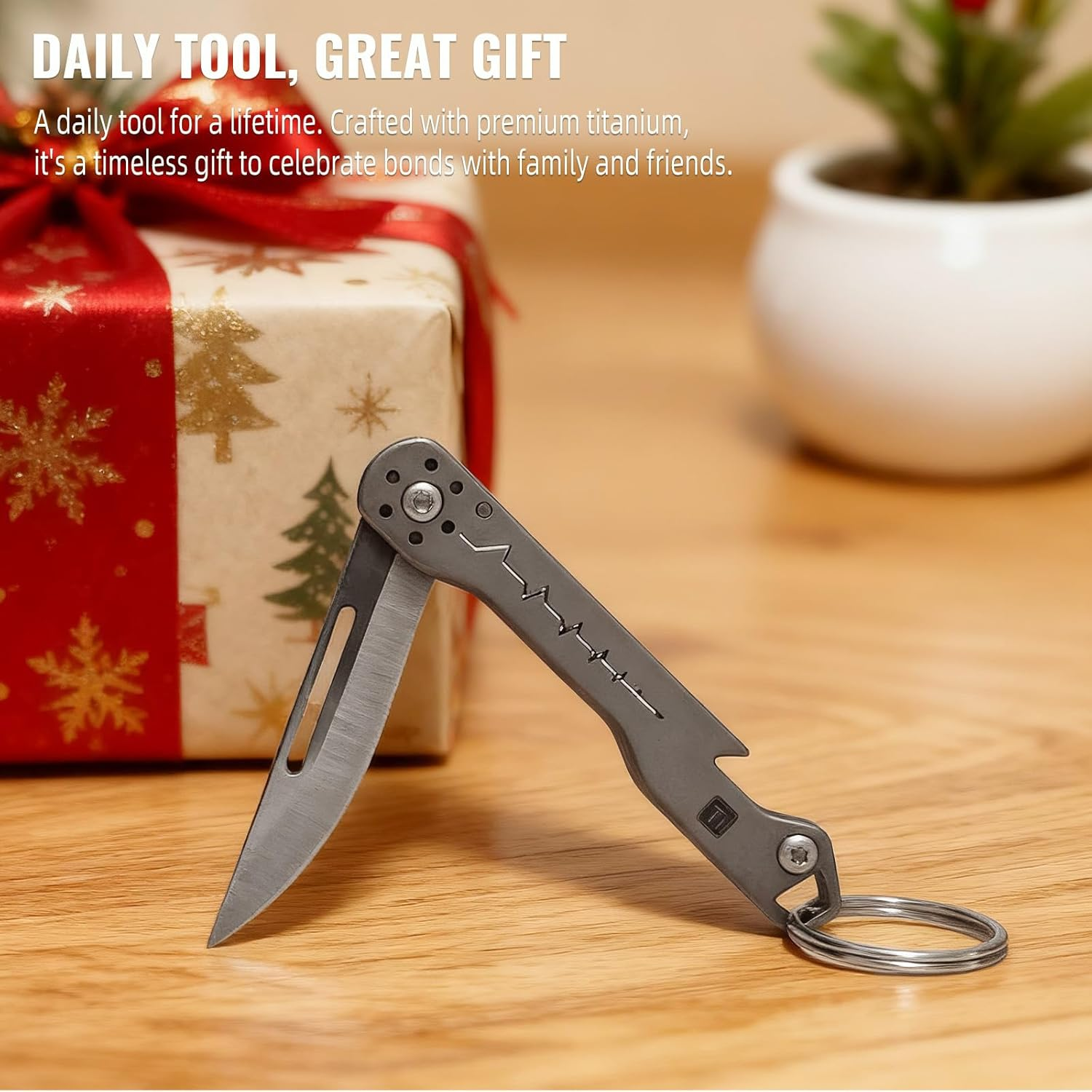 FGK2 Mini Titanium Utility Knife with Bottle Opener, Mini EDC Pocket Knife with 7Cr Steel Blade, EDC Pocket Tool Camping Accessory for Outdoor image number 3