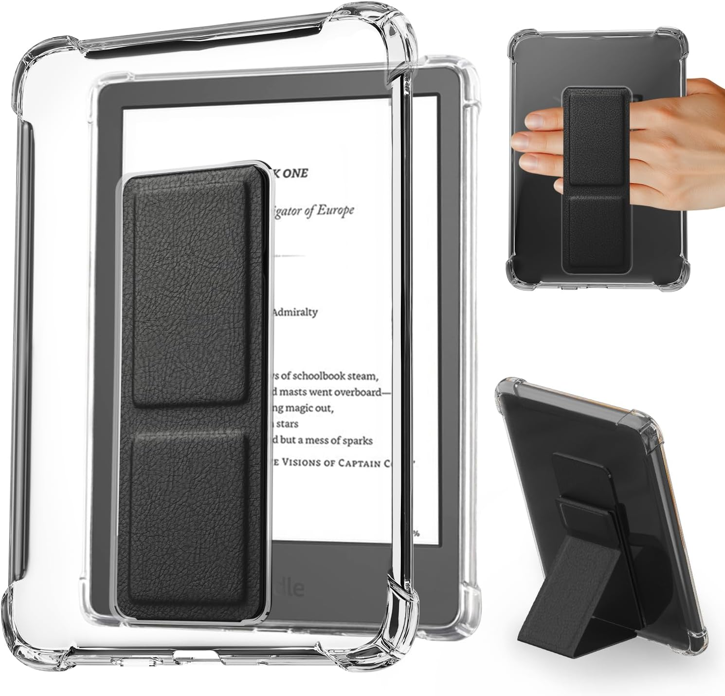 YAVIV Kindle Case for 11Th Gen 2024/2022 &ndash; Slim Clear Silicone Cover with Stand, Shockproof Soft TPU Protective Shell for 6" Kindle E-Reader, Clear Black