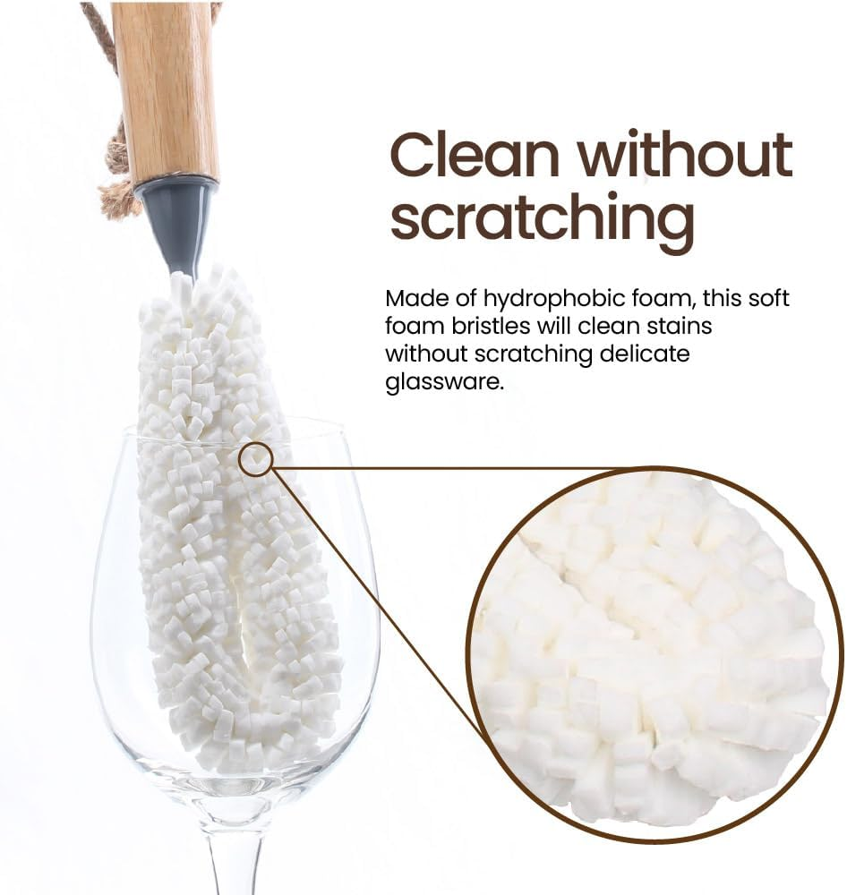 Eco Basics Stemware Brush &ndash; Scratch-Free Hydrophobic Foam, Ocean-Bound Plastic & FSC Bamboo Handle, Perfect for Glassware & Delicate Items, Quick-Drying, Easy Grip, 30X5Cm image number 1