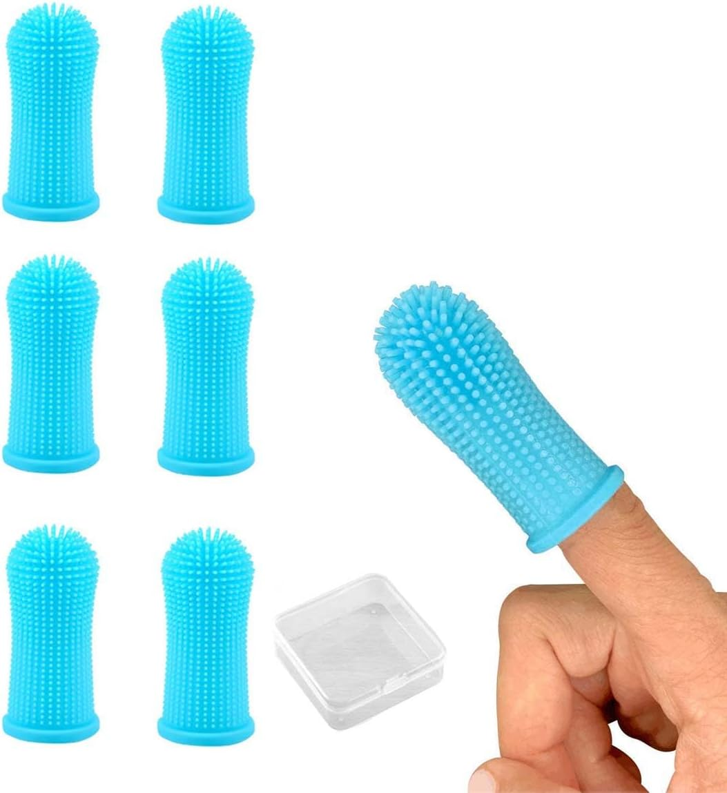 Silicone Toothbrush, Pack of 6 Dog Toothbrushes, Finger Cots Dental Care, Finger Toothbrush for Small, Medium and Large Dogs (Blue) image number 3