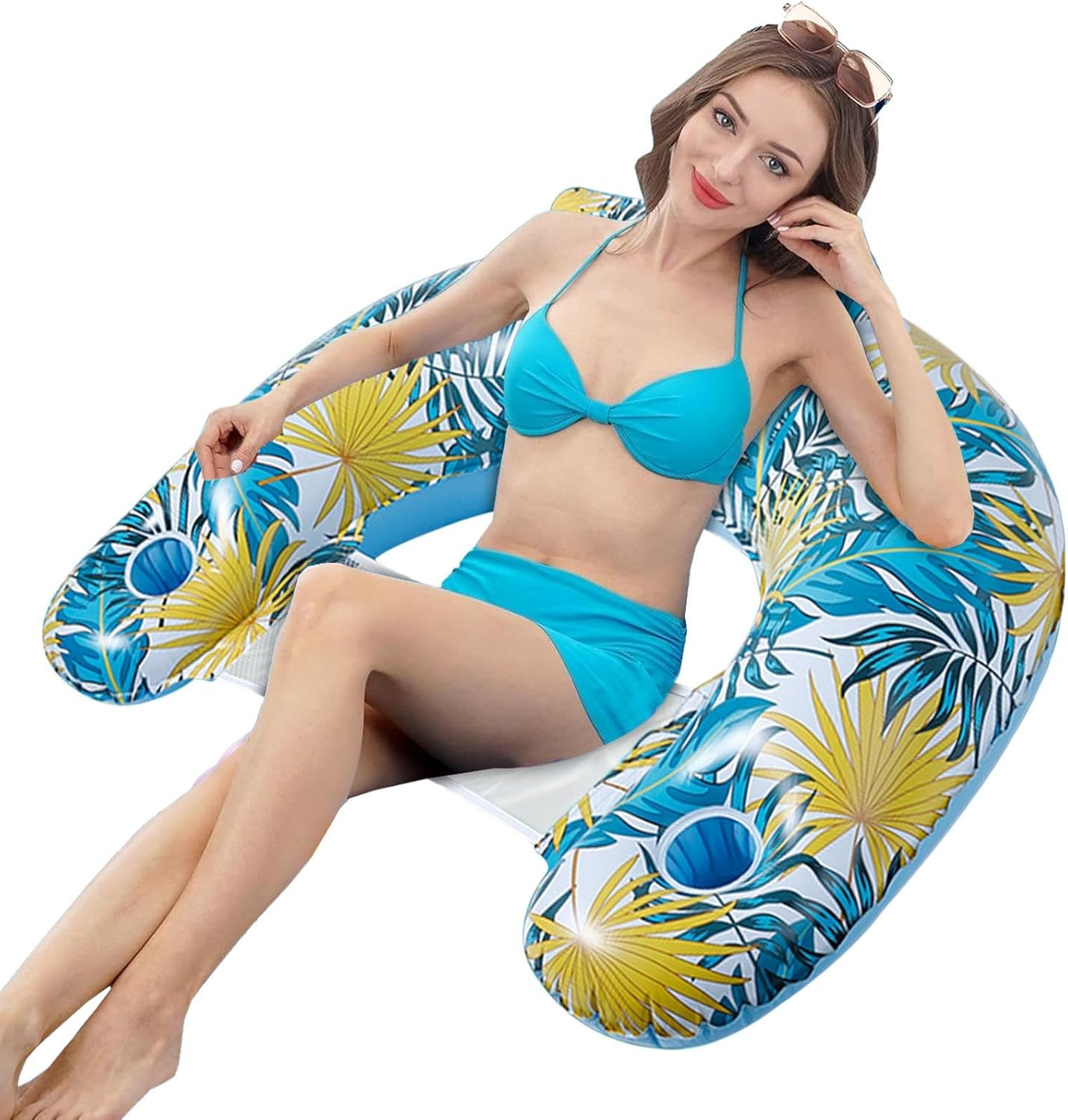 Generic Palm Pool Float,With Cup Holder Floating Mesh Pool Chair | PVC Floating Water Raft, Inflatable Pool Sofa Float Large Size, Single Layer for Beach image number 4