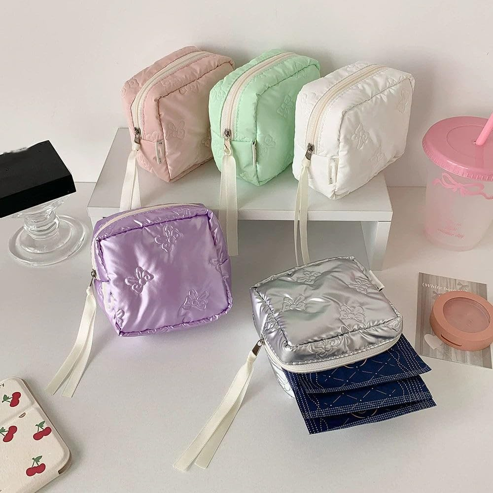 Small Makeup Bag for Purse Bow Mini Cosmetics Bag Cute Square Makeup Pouch Travel Mini Makeup Bag Portable Toiletry Cosmetic Pouch, Style 4, Simple - Style 2 image number 2