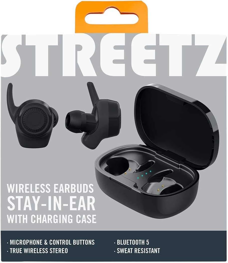 STREETZ TWS-112 Stereo Bluetooth Headphones In-Ear Wireless Headphones, Bluetooth 5.0 Earbuds with Built-In Microphone and Quick Charging Case up to 16 Hours of Music Playback, Comfortable Grip image number 1