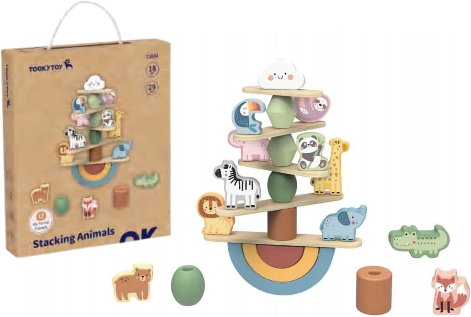 Tooky Toy My Forest Friends Stacking Animals | FSC Certified Wooden Balancing & Lacing Game | Fine Motor Skill Toy for Toddlers & Kids | Child-Safe Non-Toxic Paint | Ages 3+ | Imaginative Play Set image number 2