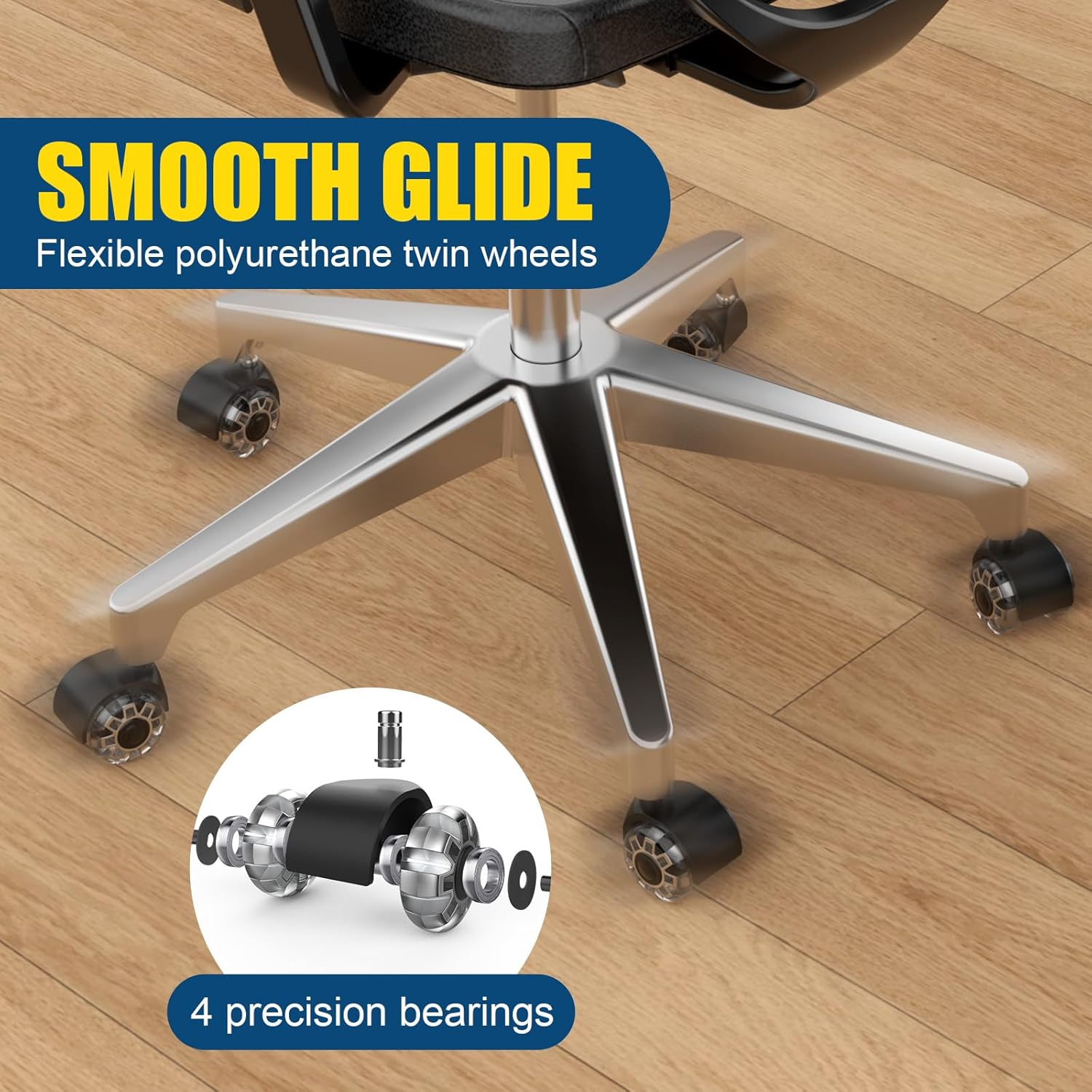 Office Chair Wheels Casters-Protection for Hardwood Floors and Carpet, Heavy Duty Silent Computer Chair Wheels with Standard Stem 7/16&Prime;* 7/8&Prime;(11Mm*22Mm),Office Furniture Casters Set of 5(Black) - Black image number 6