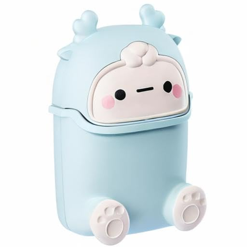 Plastic Trash Can Creative Mini Desktop Trash Can with Lid Small Home Office Cleaning Trash Desktop Storage Bin with 50 Trash Bags (Green) image number 6