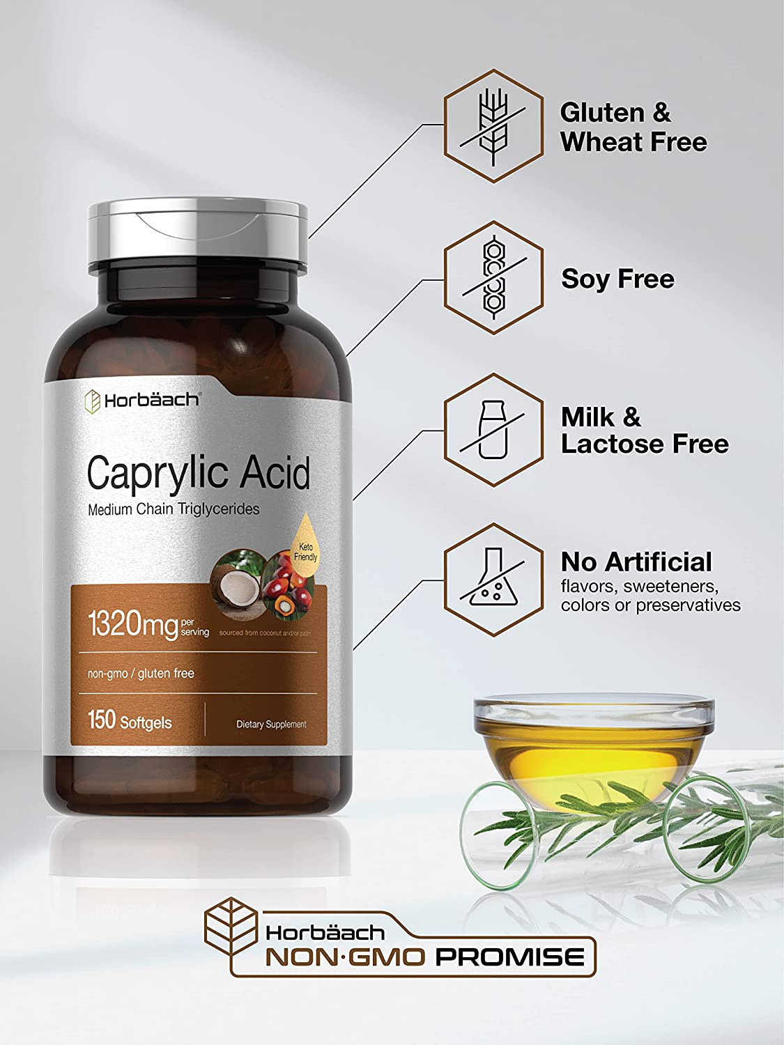 Caprylic Acid 1320 Mg | 150 Softgel Capsules | from MCT Oil | Non-Gmo, Gluten Free Supplement | by Horbaach image number 6
