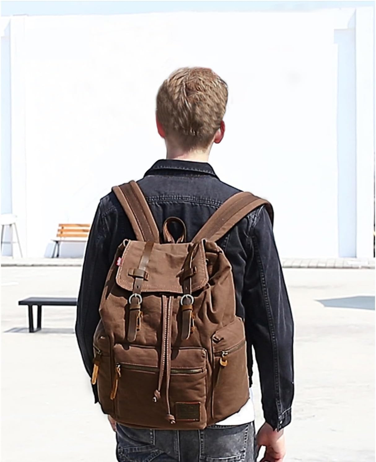 Oimzzr High Ty Canvas Vintage Backpack - for School Travel 12-15" Laptop Backapcks for Men Casual Daypacks Rucksack image number 1