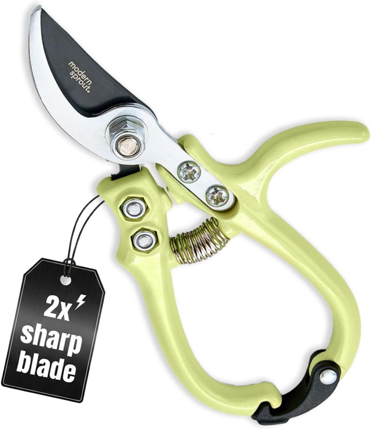 Modern Sprout Hand Pruners - Lightweight Pruning Shears W/Easy Lock- Gardening Scissors - Bypass Sharp Carbon Steel Blade - Rust Resistant - Garden Tools - Reusable Holster - Sage