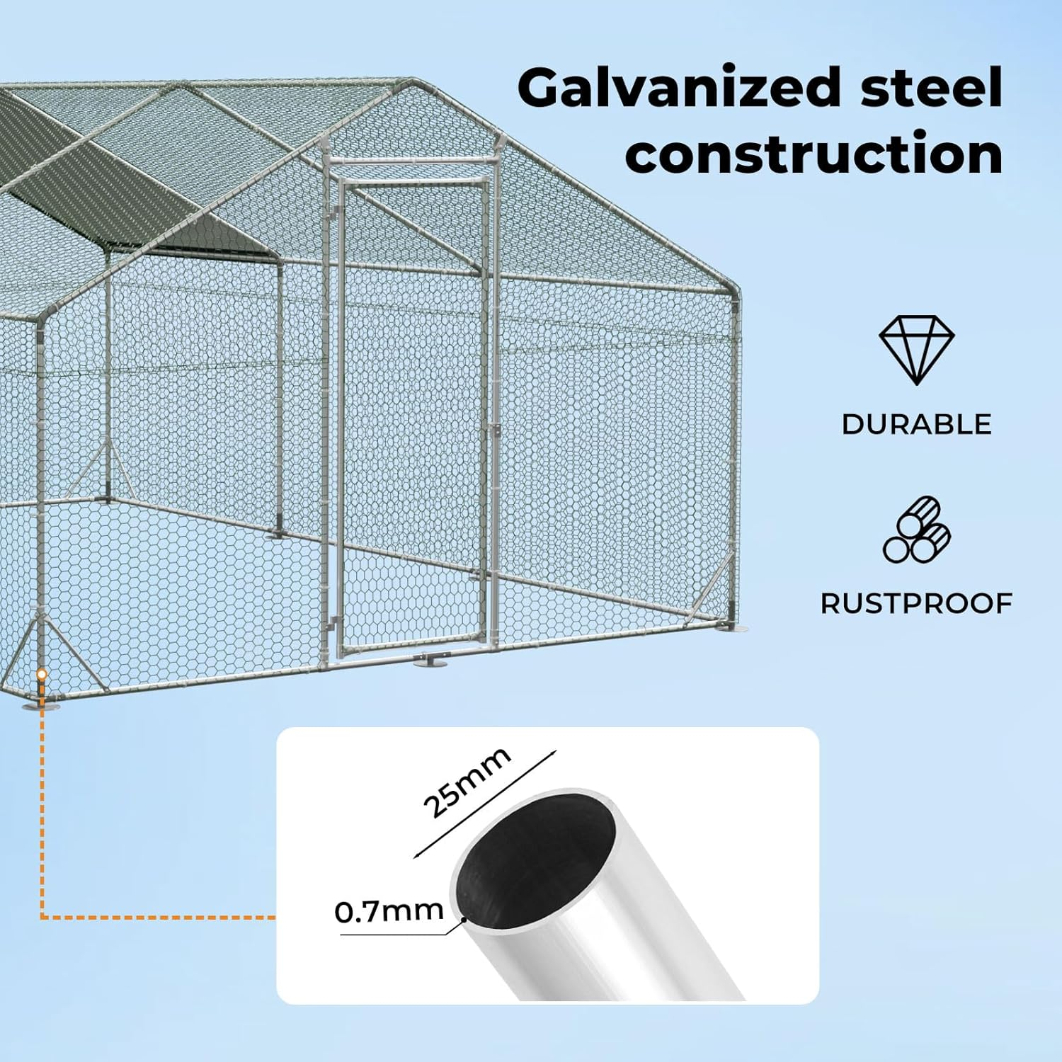 Pawz Chicken Coop Large Rabbit Hutch Pet Cage,Thick Galvanized Metal Hen House with Waterproof Sun-Protective Cover,Walk-In Poultry House Coops Hen Run Ferret Habitat Farm Enclosure,600X300X194Cm image number 6
