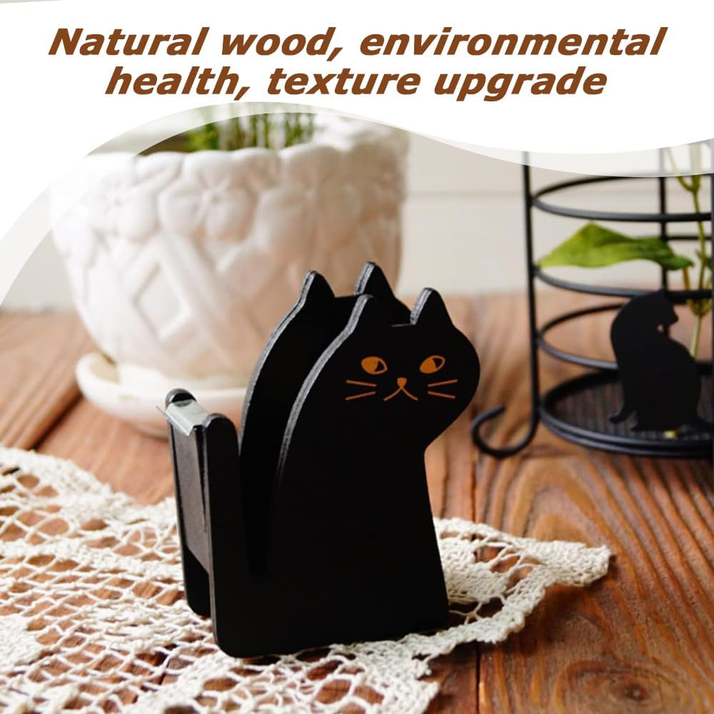 2Pcs Tape Dispenser, Cat Tape Holder,Unique Paper Tape Dispenser,Tape Storage Organizer,Cute Tape Cutter,For Home Office Desk Table Desktop Accessory Black Yellow image number 2