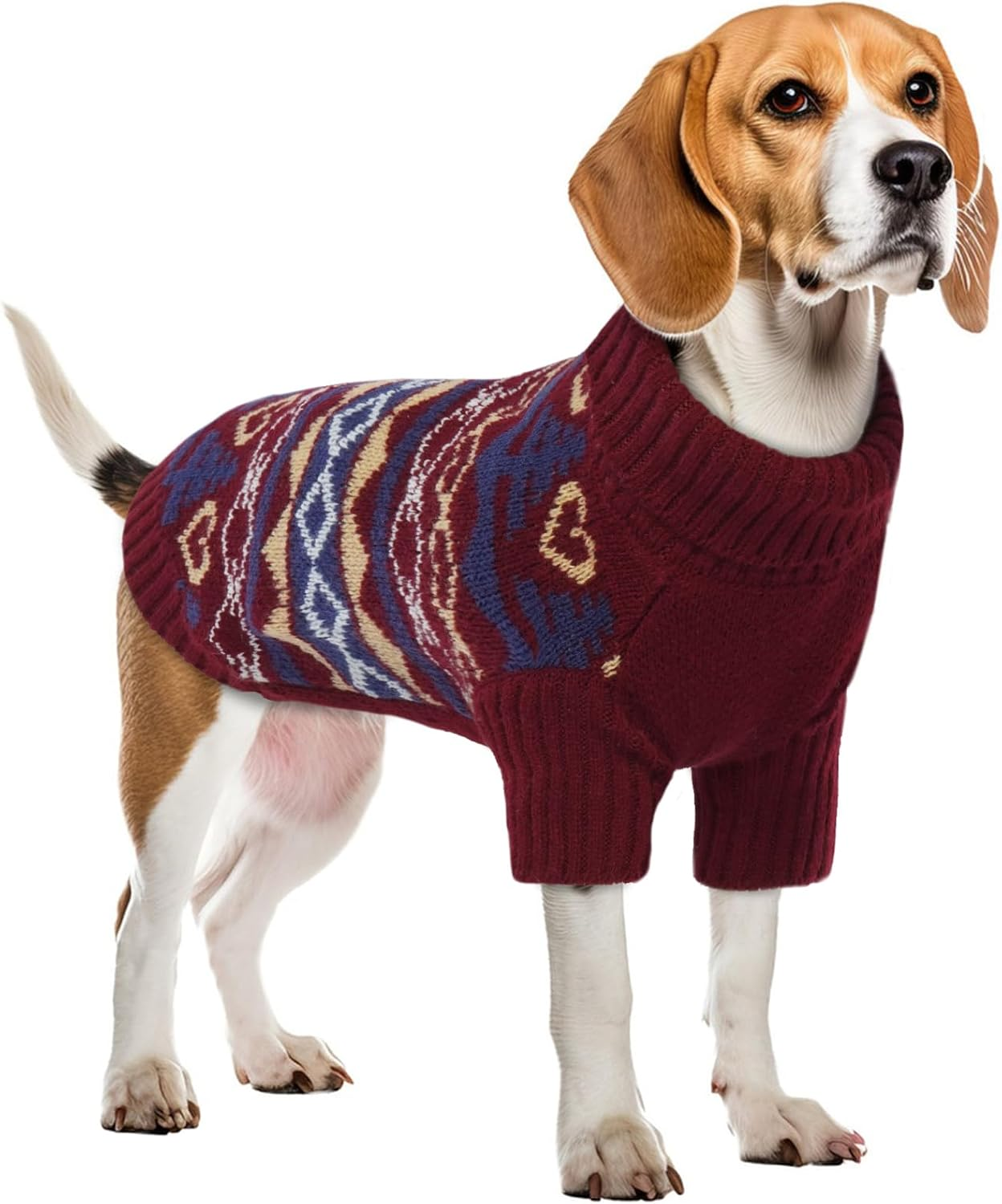 Dog Cat Sweater, Turtleneck Dog Jumper Pullover Soft Winter Dog Coat Warm Puppy Cat Clothes Knitwear Apparel Snowflake Pattern Dog Winter Clothing Outfits(Red, M) image number 5