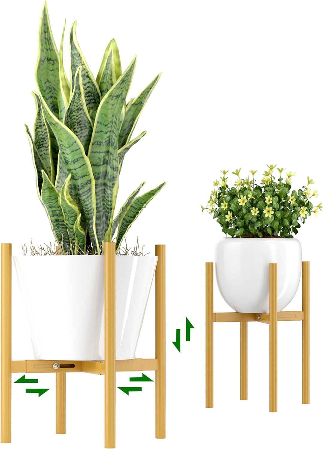 EKNITEY Adjustable Plant Pot Stand: Indoor Outdoor Modern Flower Holder Metal Plant Rack Organizer Planter Stand for Garden Patio Corner Bathroom Living Room Balcony Home Office (White)