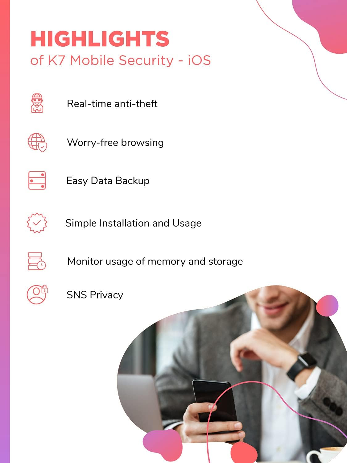 K7 Mobile Security for IOS Antivirus Software 2025 for Iphone,Ipads|1 User,1 Year | Internet Security, Secure Browser, Anti-Theft, Contacts Backup-No CD image number 2