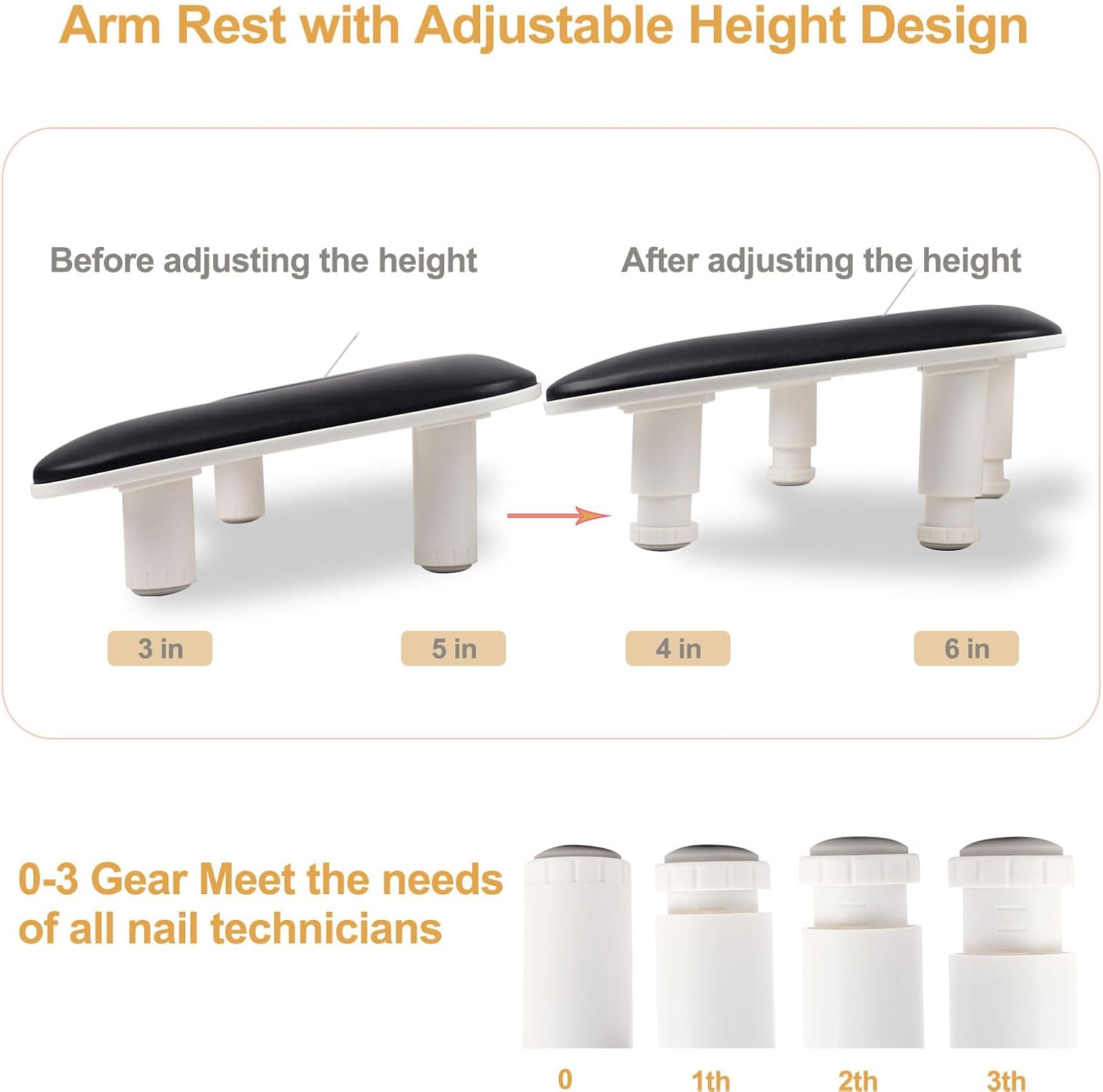 Arm Rest for Nails Tech with Adjustable Base,U Shaped Comfortable Manicure Nail Hand Rest Stand Pillow Cushion for Acrylic Nail Art Tech(Black) - Black image number 2