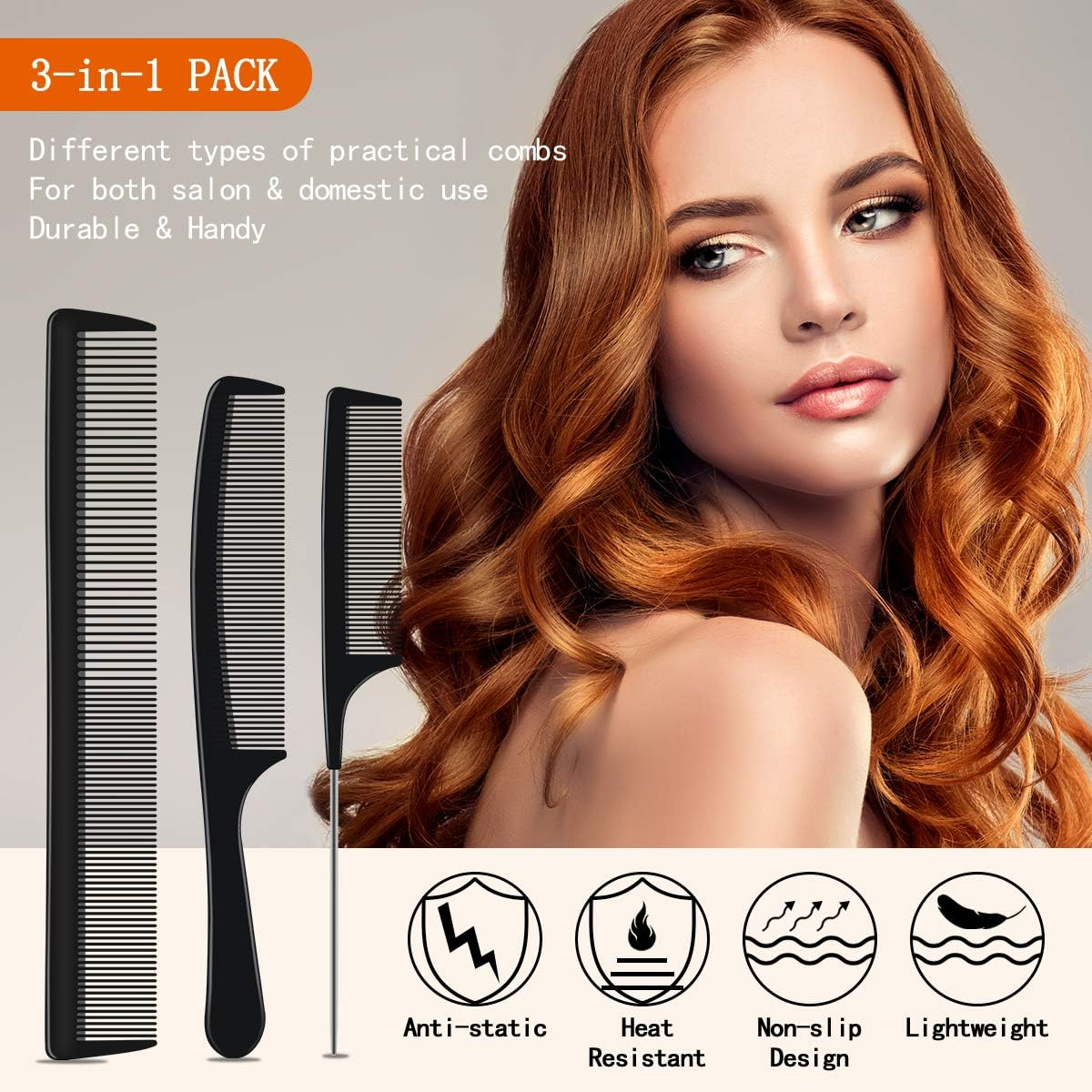 URAQT Hairdressing Set - 3Pc Combs & Brushes, Including Pin Tail & anti Static Fine Tooth Comb for Professional Salon Styling - Fine Tooth Comb Set image number 6