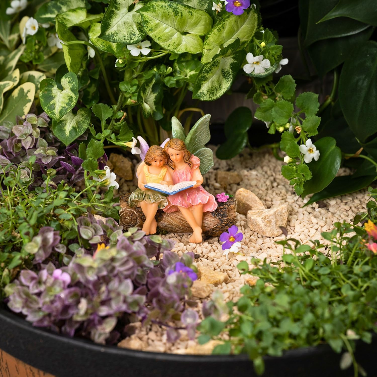 PRETMANNS Fairies for Fairy Garden - Accessories for an Outdoor or Indoor Miniature Garden &ndash; Adorable Hand-Painted Resin Figurines &ndash; 2 Sitting Sisters 1 Piece image number 3