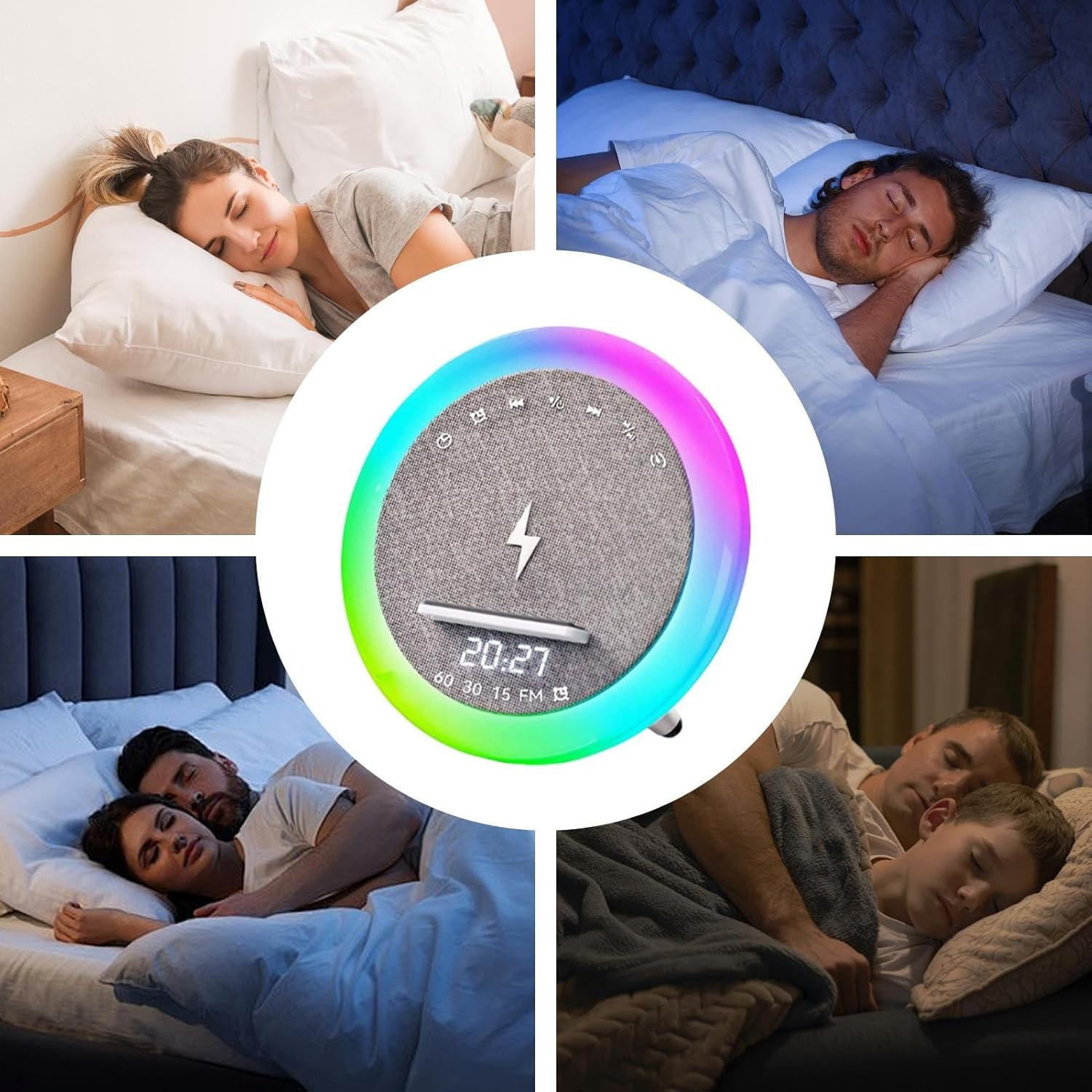 Buhygn Portable Wireless Speaker,Fast Charging with White Noise Night Light - 4-In-1 Cell Phone Wireless Charger Speaker - for Home Office Dorm Apartment Bar Travel Men Women Birthday Christmas image number 5