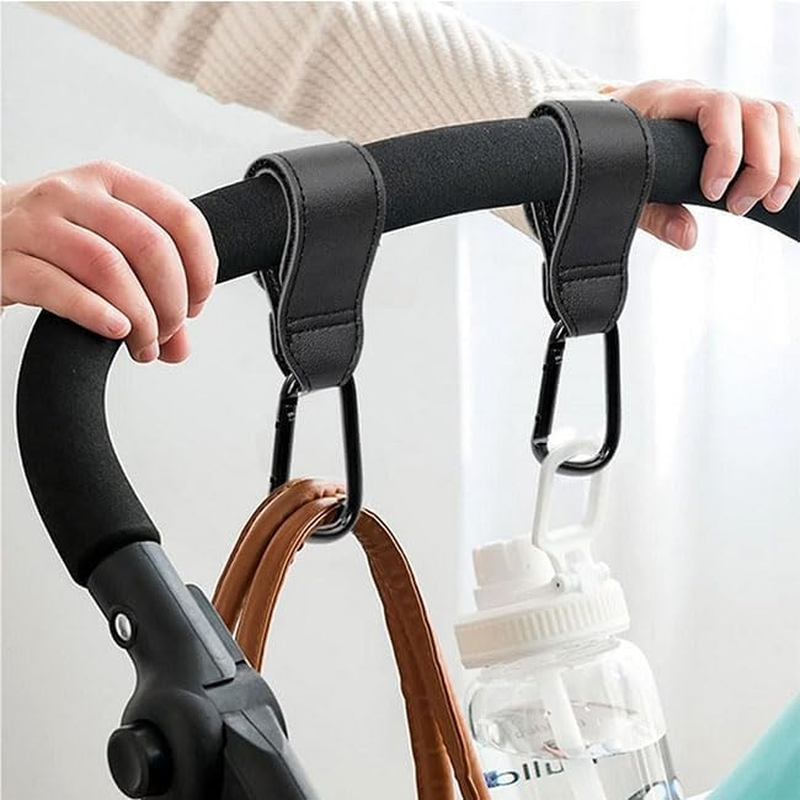 Limcryspp 4 Stroller Hooks for Easy Stroller Organization, 2 Leather Hooks + 2 Regular Straps, Sturdy and Multi-Purpose Hook Straps, as Well as a Safe Aluminum Alloy Buckle image number 3