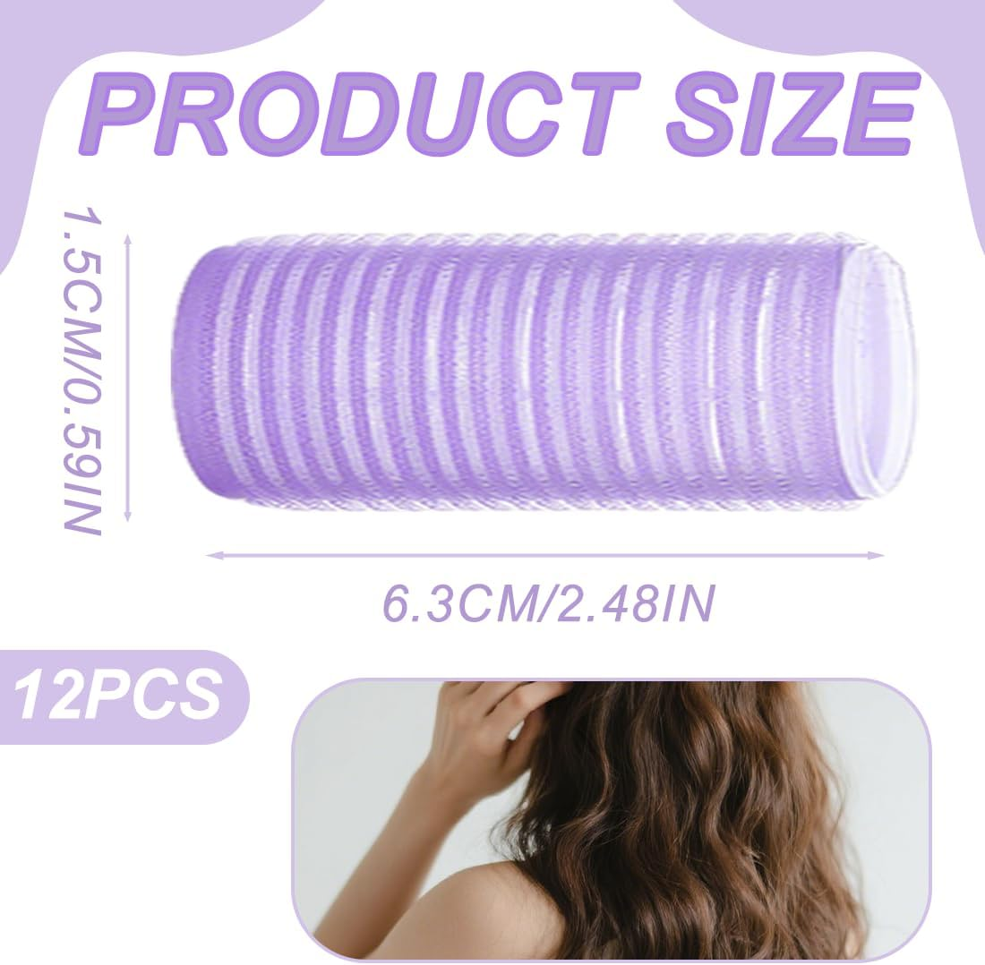 LQIOACU Pack of 12 Hair Rollers, Small Hair Crimper, Curler Self-Adhesive Set, Hair Roller, Hair Rollers Curls for Long Medium Small Hair, 1.5 Cm, Light Purple