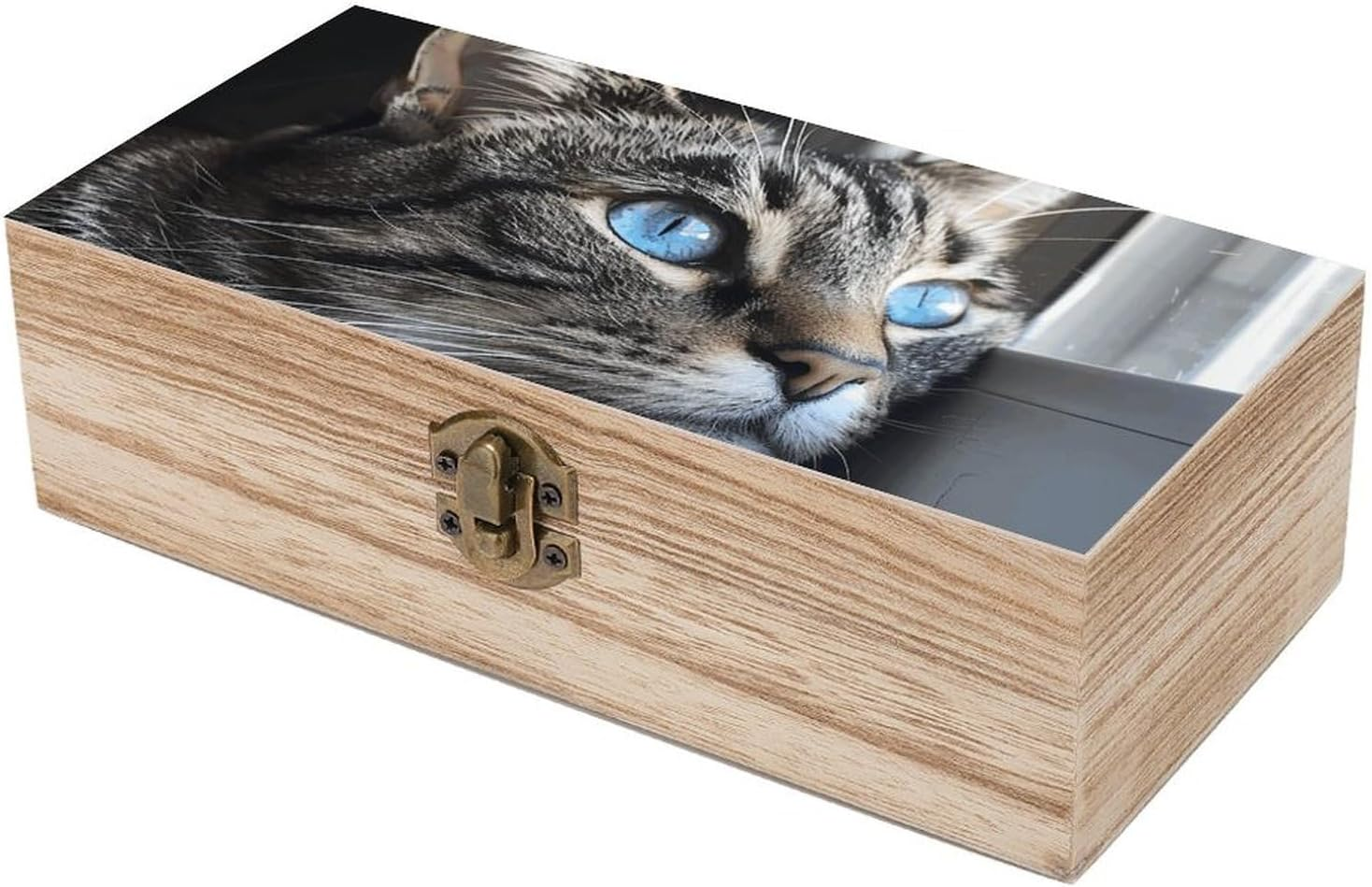 Blue Eyed Cat Wooden Box Wood Wedding Keepsake Boxes with Lids Small Decorative Boxes Lightweight Wooden Memory Storage Box for Crafts Keepsakes Jewelry Photo Letter Storage image number 6