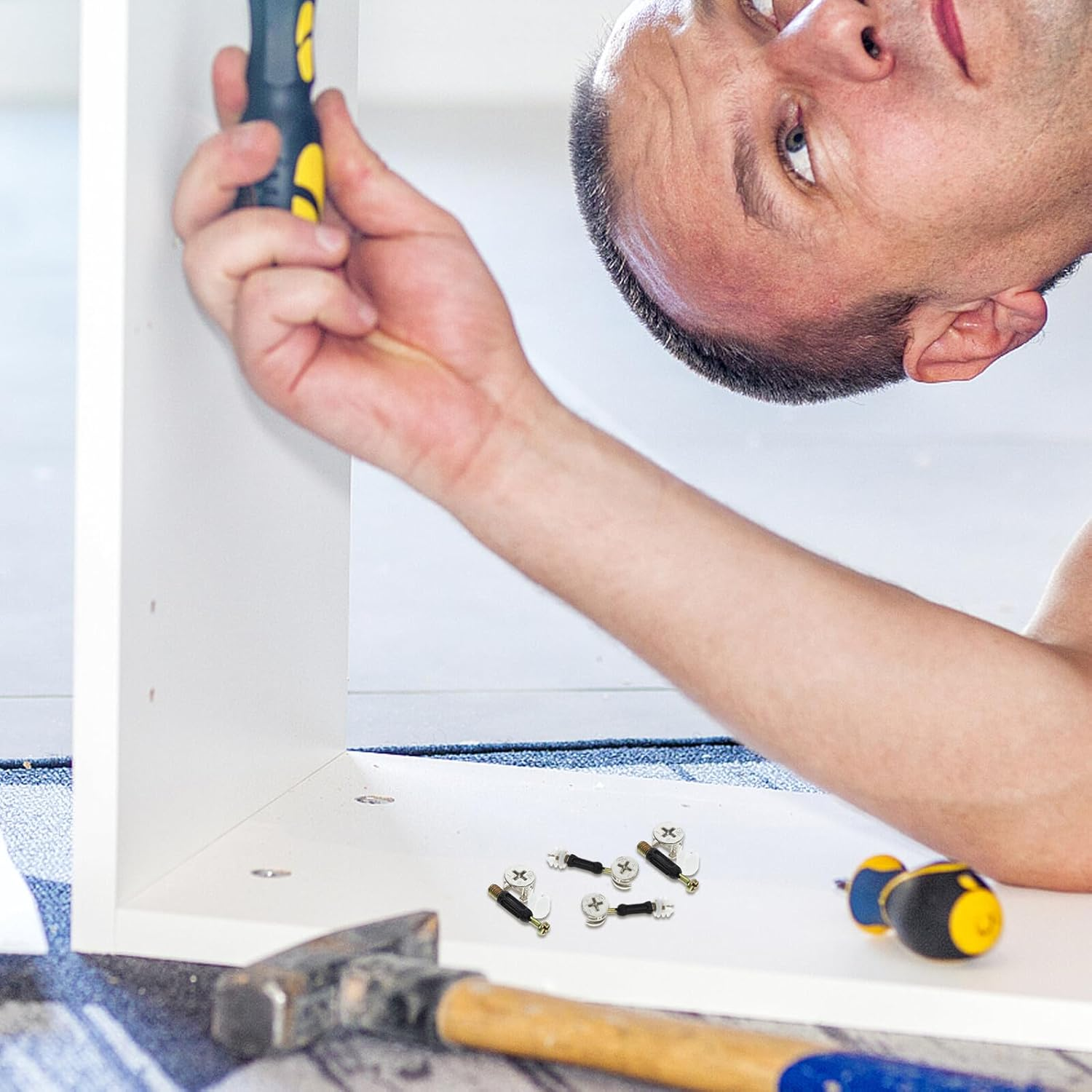 Kisangel 30 Sets Furniture Connector Cam Locks Kit with Alloy Cam, 35Mm Plastic Dowels and Embedded Screws, Cabinet Fasteners Hardware for Wardrobe, Drawer and Table Assembly in Home And image number 3