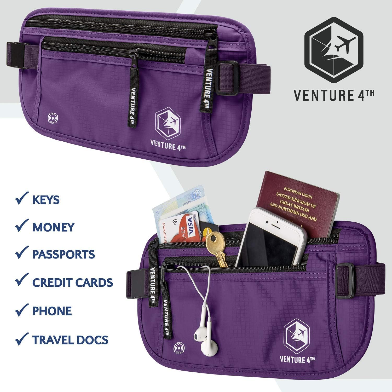 VENTURE 4TH Money Belt - Slim Passport Holder RFID Blocking Pouch to Protect Cash, Credit Cards and Travel Documents image number 7