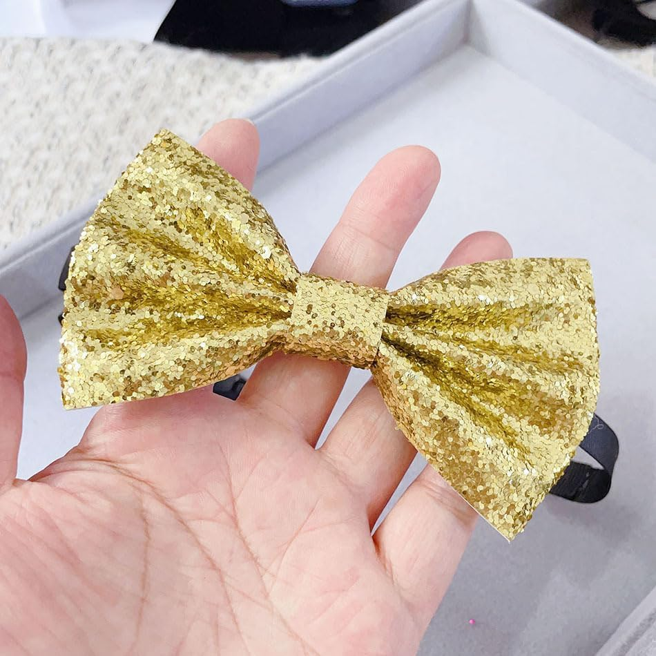 Glitter Sequin Bow Tie, Sparkly Pre-Tied Bow Tie for Men Novelty Bowite for Cocktail Hen Wedding Party Costume Fancy Dress image number 1