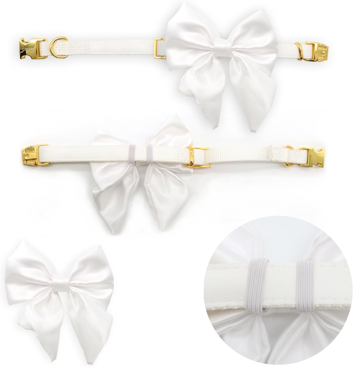 Croci Ceremony Bride Wedding Dog Collar with Removable Satin Bow, White with Gold Detail, for Small Medium Large Dogs M/32-50Cm
