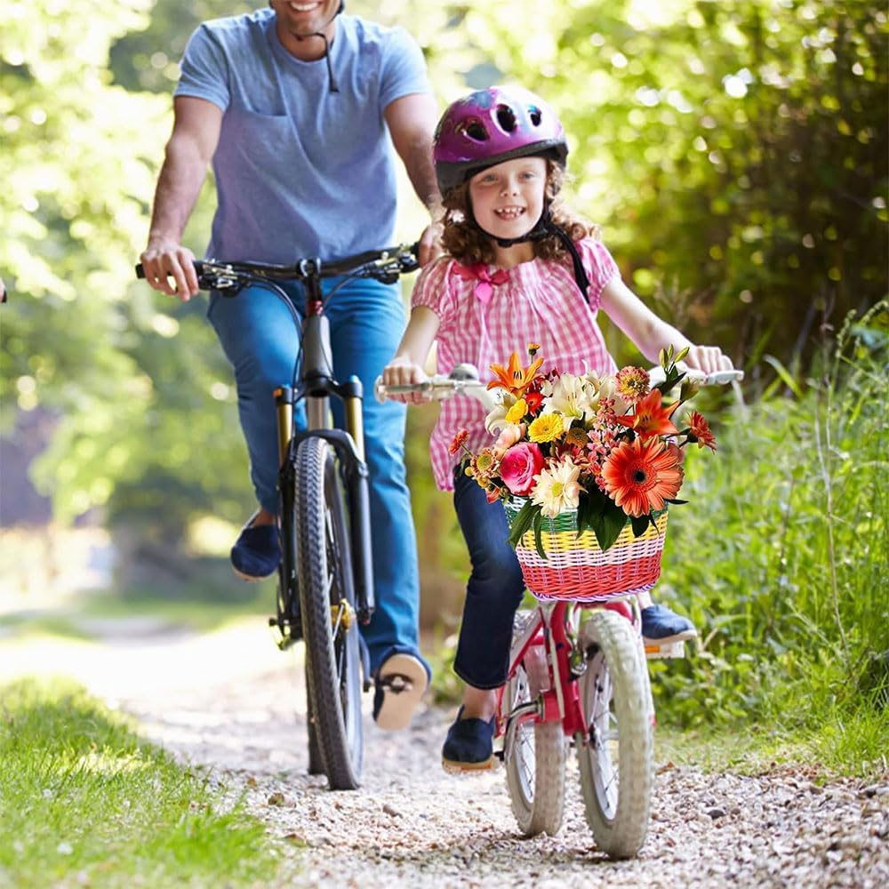 2-Piece Kids Bicycle Basket &ndash; Hand-Woven Rainbow Color Bike Baskets for Toddlers, Waterproof Tricycle and Scooter Basket with Adjustable Strap for Boys and Girls image number 5