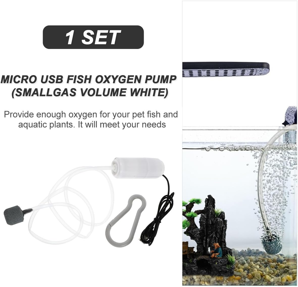 Portable USB Aquarium Oxygen Pump Small Quiet Air Pump for Fish Tank Lightweight Aerator Suitable for Various Aquarium with Easy Installation and Safety