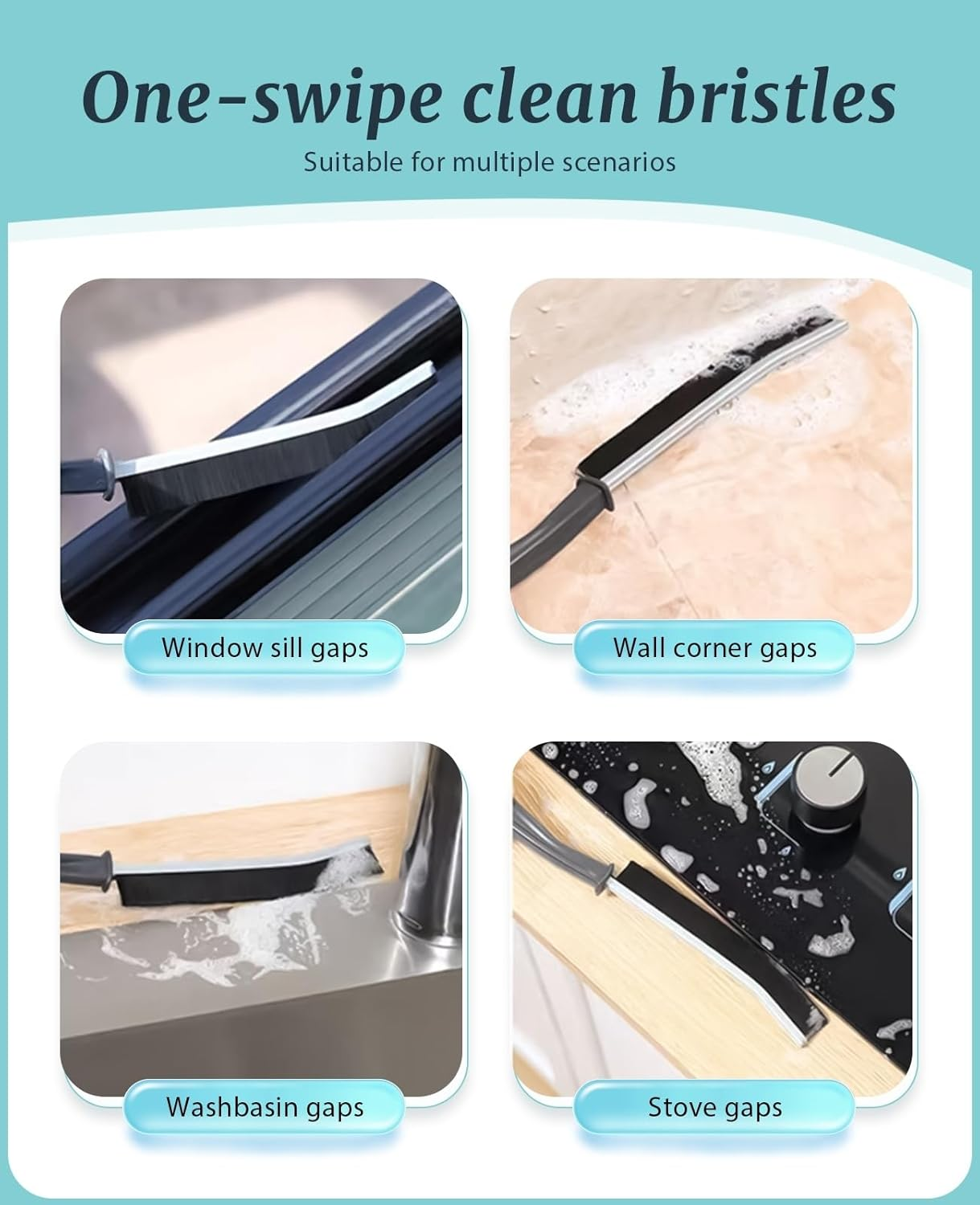 BRARIOS Crevice Cleaning Brush with 15&deg; Angle & Ergonomic Handle Hard Bristles for Stubborn Stains Multi-Surface Scrubber for Bathroom Kitchen Windows (2P) image number 1