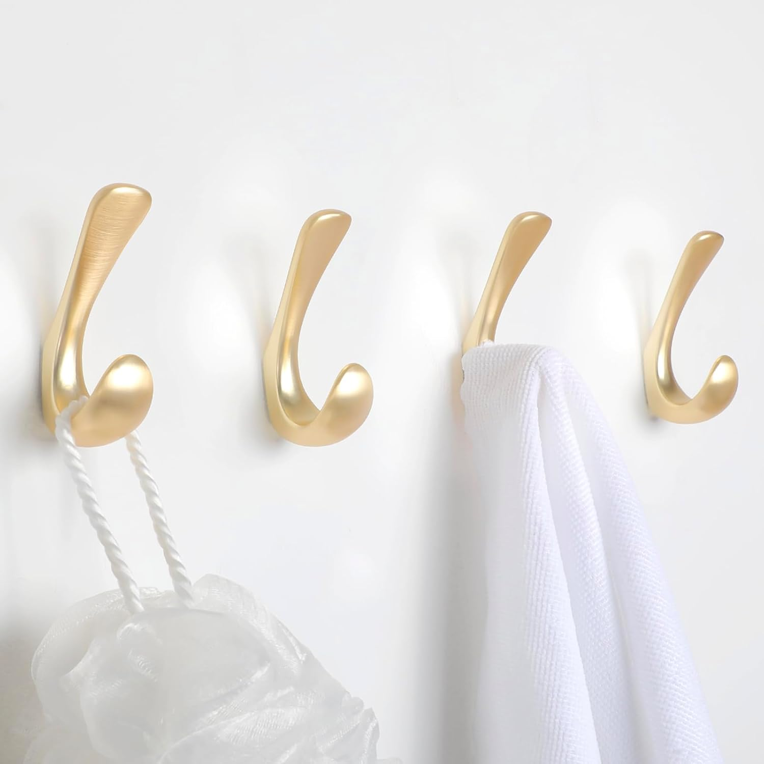 Metaliby 4 Pack Towel Hooks for Bathrooms Wall Mounted, Brushed Nickel Bathroom Hooks for Towels, Robe & Towel Hook for Wall, Modern Bath Towel Hook