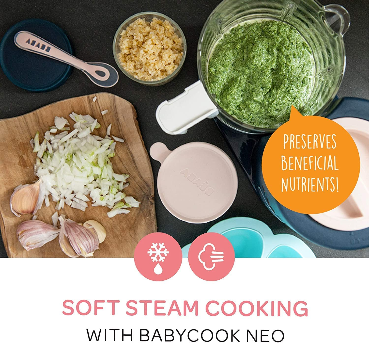 B&eacute;aba - Babycook Neo - Baby Food Maker - 4 in 1 : Food Processor, Blender and Cooker - Soft Steamer Cooking - Quick Homemade Baby Food - Glass Bowl - Stainless Steel Tub - Night Blue image number 3