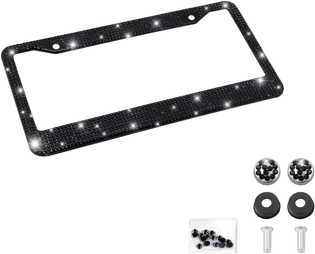 Bling Car License Plate Frame, Sparkly Rhinestone Stainless Steel License Plate Cover/Holder, Universal for Most Cars, Suvs, Vehicles with Screw Set, Auto Accessories for Women (Light Blue)