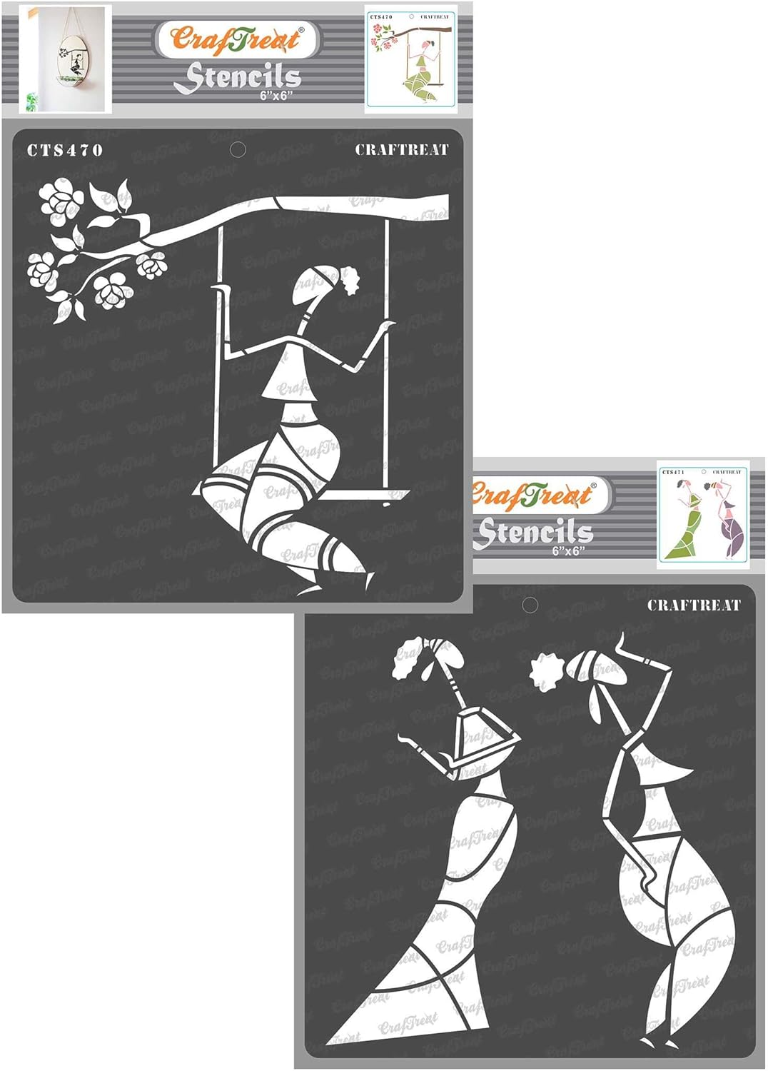 Craftreat Tribal Wall Stencils for Painting Wall Art, Canvas, Wood, Furniture, Journal Notebook & Home Decor - African Women - 12X12 Inches - Reusable Stencils for Painting Large Pattern Wall Decor image number 6