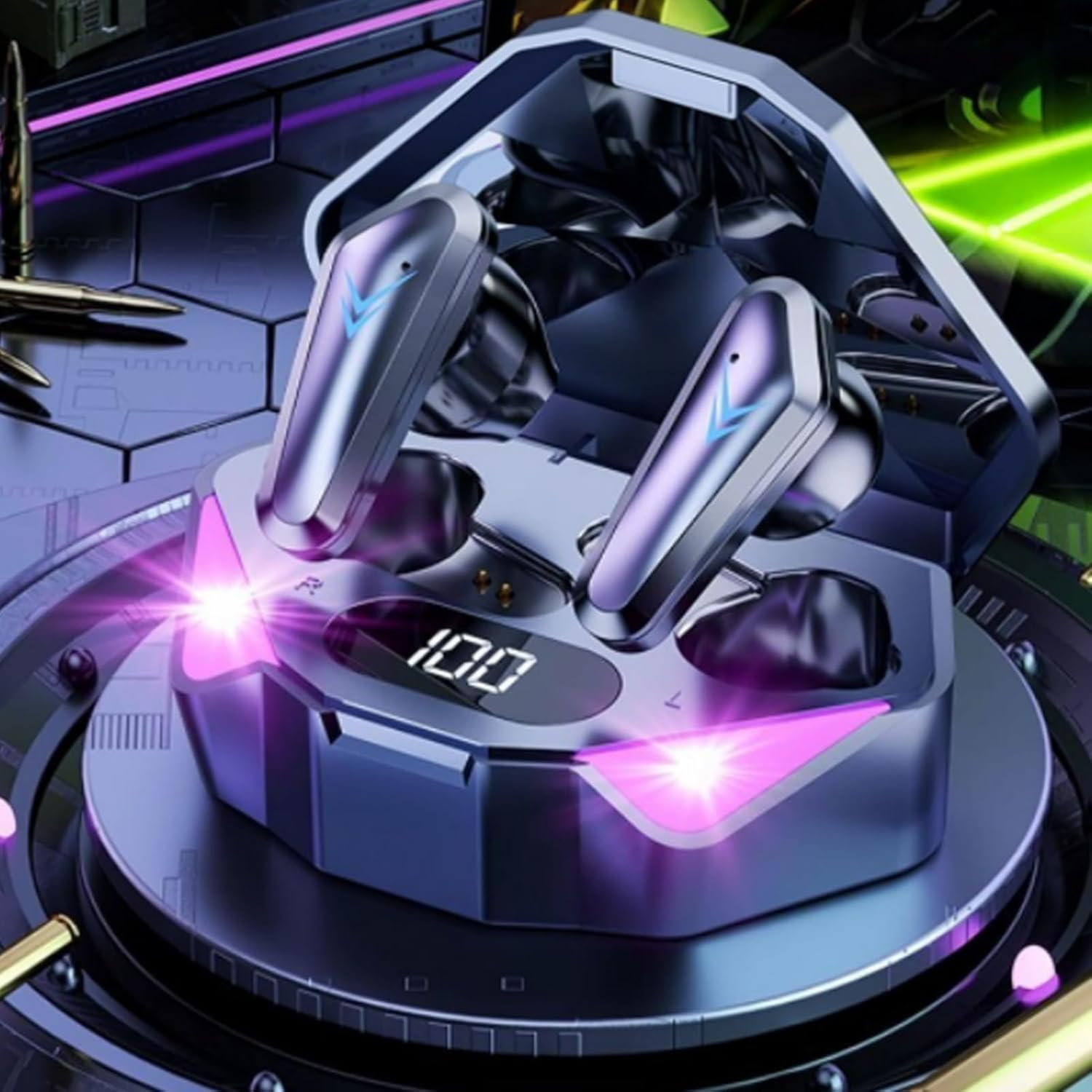 Wezalget Wireless Earbuds | Wireless Game Earbuds - Low Latency Earpiece with Light Mode Battery Display for Running Charging Women Work Sports Game Gym Phone