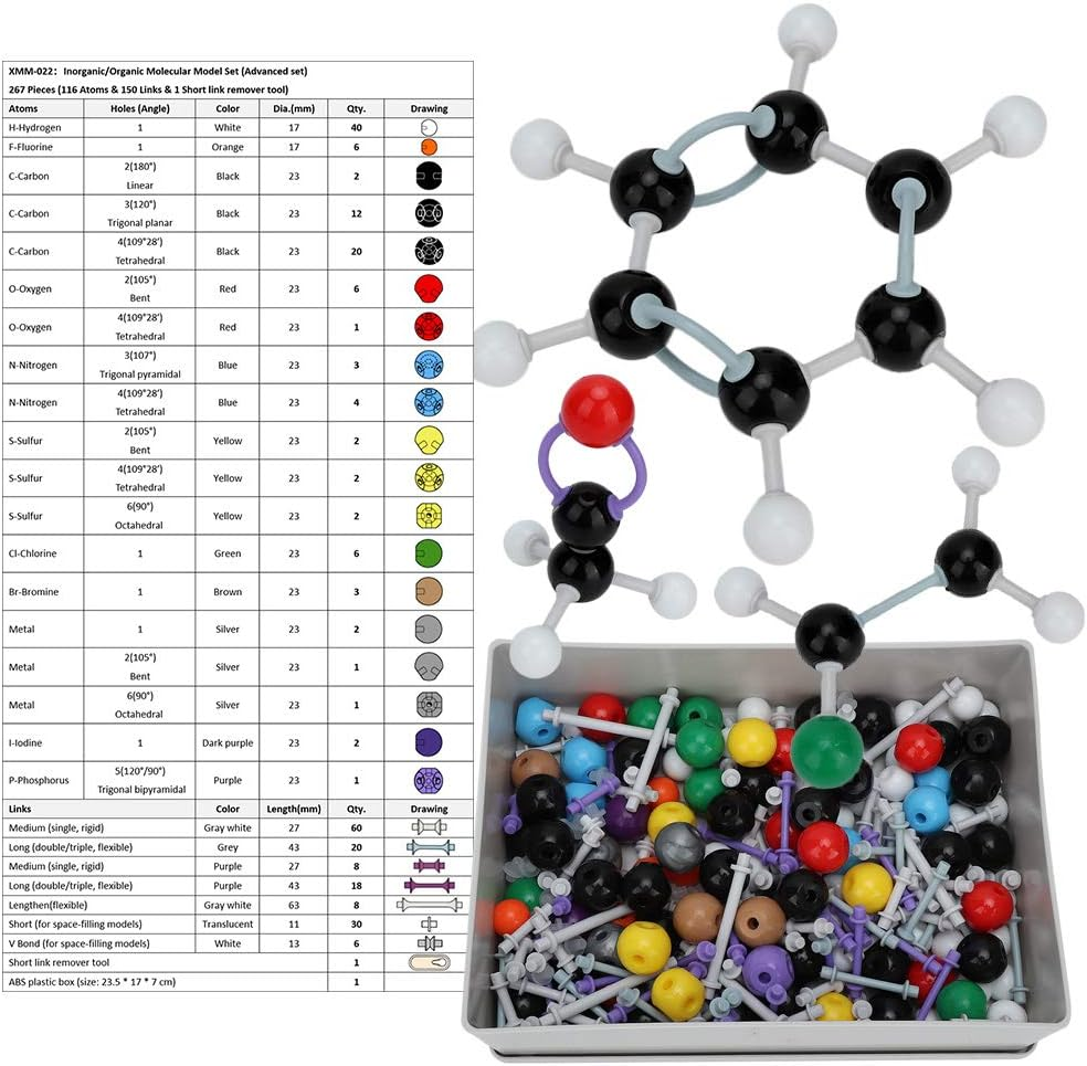 Molecular Model Kit,267 Pcs Molecular Organic Inorganic Structure Kit Atom Link Model Set Chemistry Molecular Model Student and Teacher Set for Organic and Inorganic Chemistry image number 4