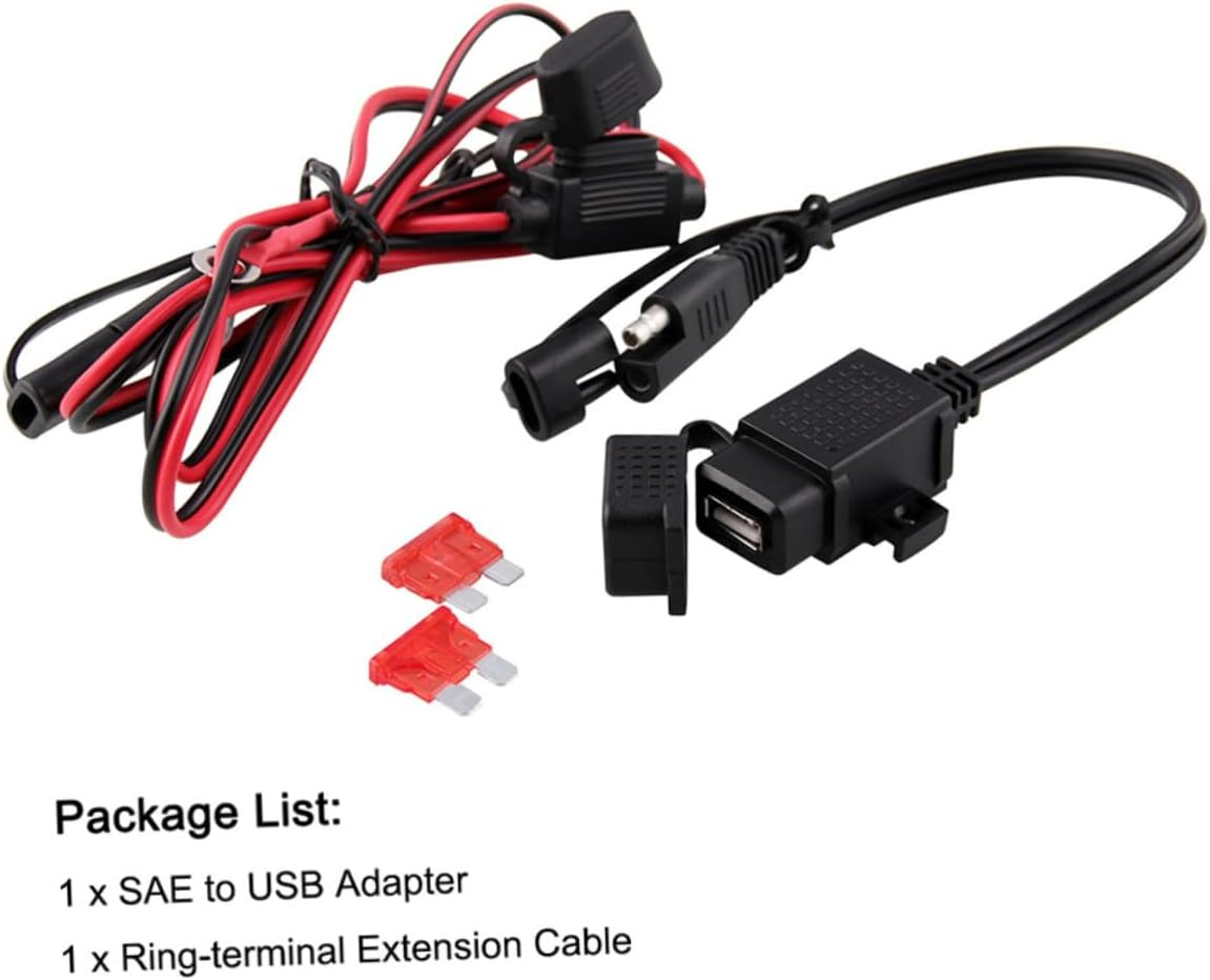 SOLUSTRE Dual USB SAE to USB Adapter for Motorcycle Waterproof 12V Phone Charger Cable Heatproof Abs Copper Inline Fuse image number 3