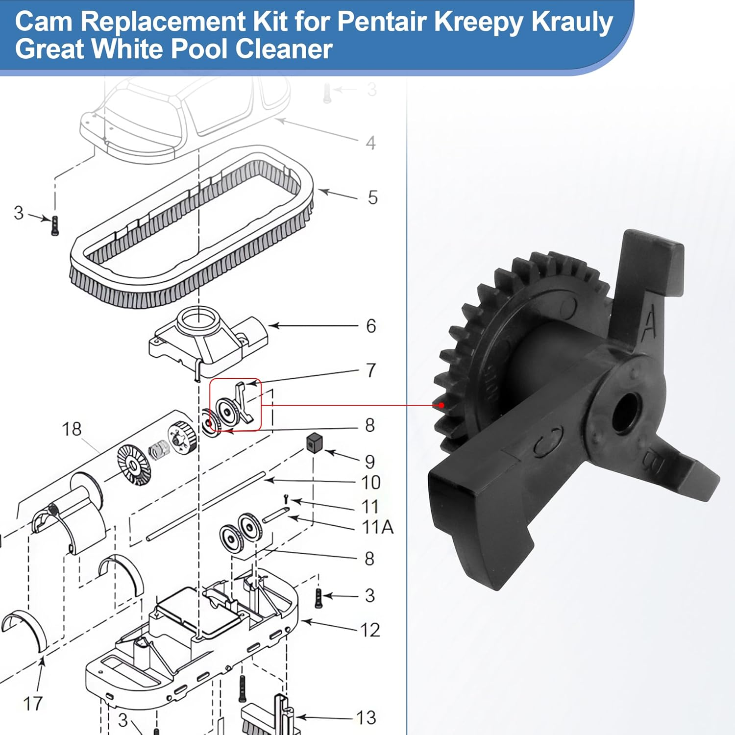 GW9507 Pool Cam for Pentair GW9500 Kreepy Krauly Great White Pool Cleaner, Inground Pool Cleaner Replacement Parts Cam Kit image number 2